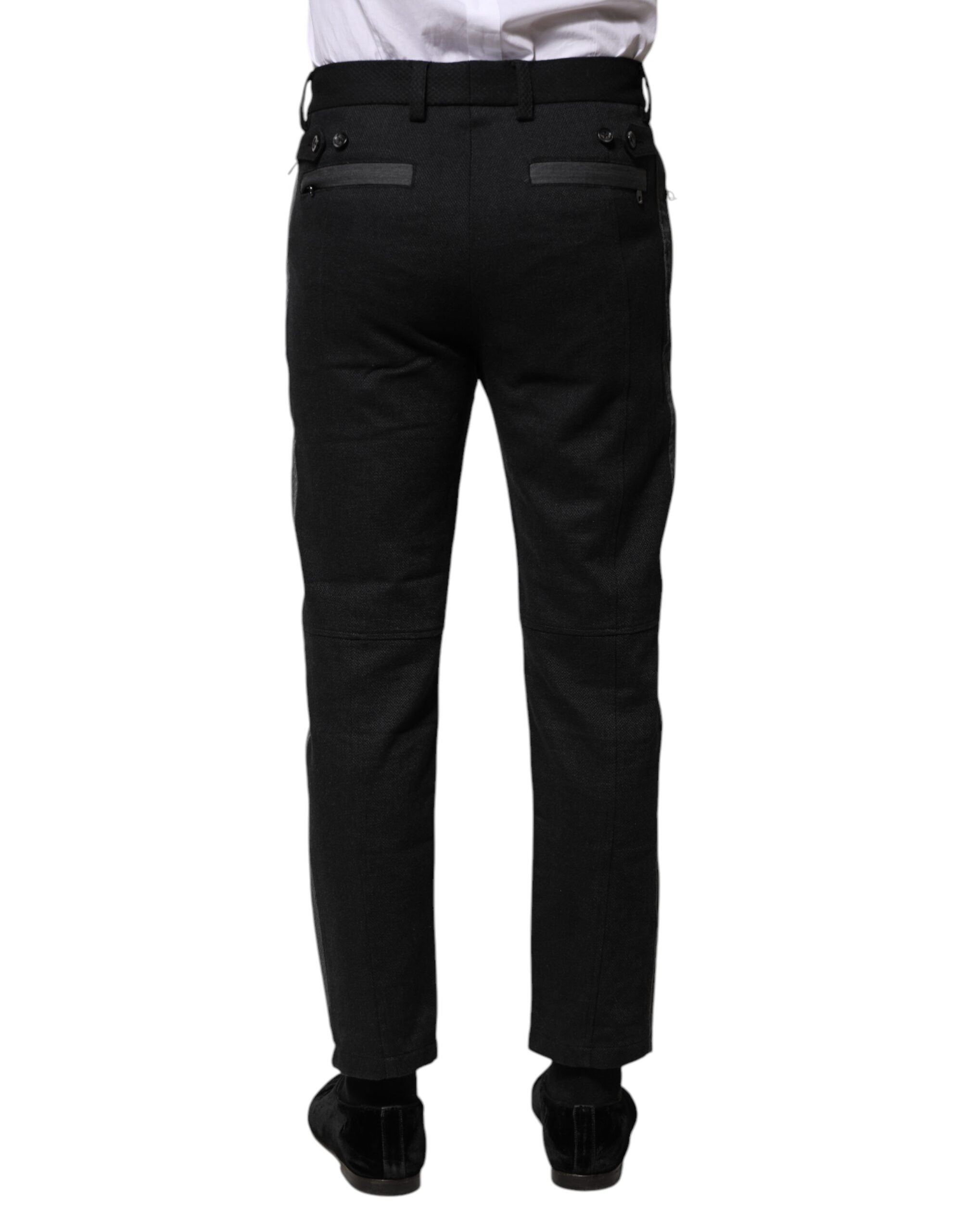 Dolce & Gabbana Schwarz Grau Fantasie Baumwolle Formal Slim Hose