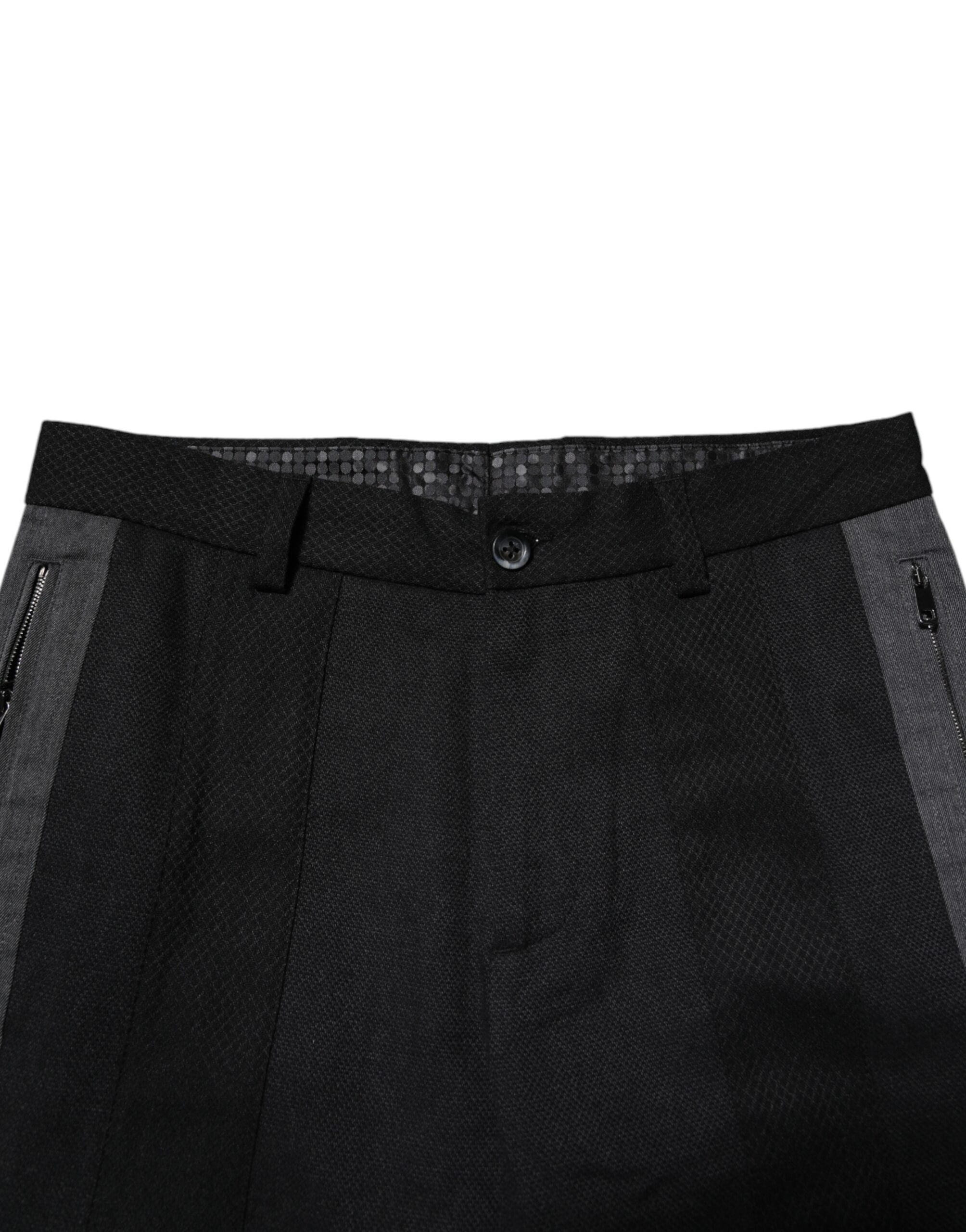 Dolce & Gabbana Schwarz Grau Fantasie Baumwolle Formal Slim Hose