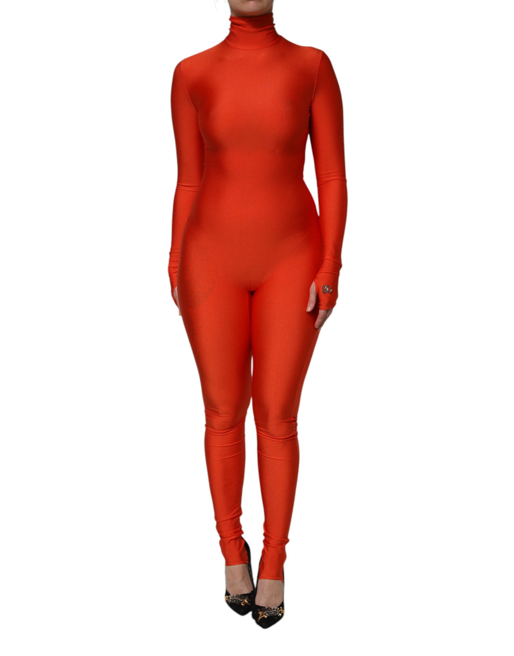 Dolce & Gabbana Rotes Nylon-Rollkragen-Bodycon-Jumpsuit-Kleid