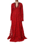 Dolce & Gabbana Red Dress with Floral Lace and Rhinestone Embellishment