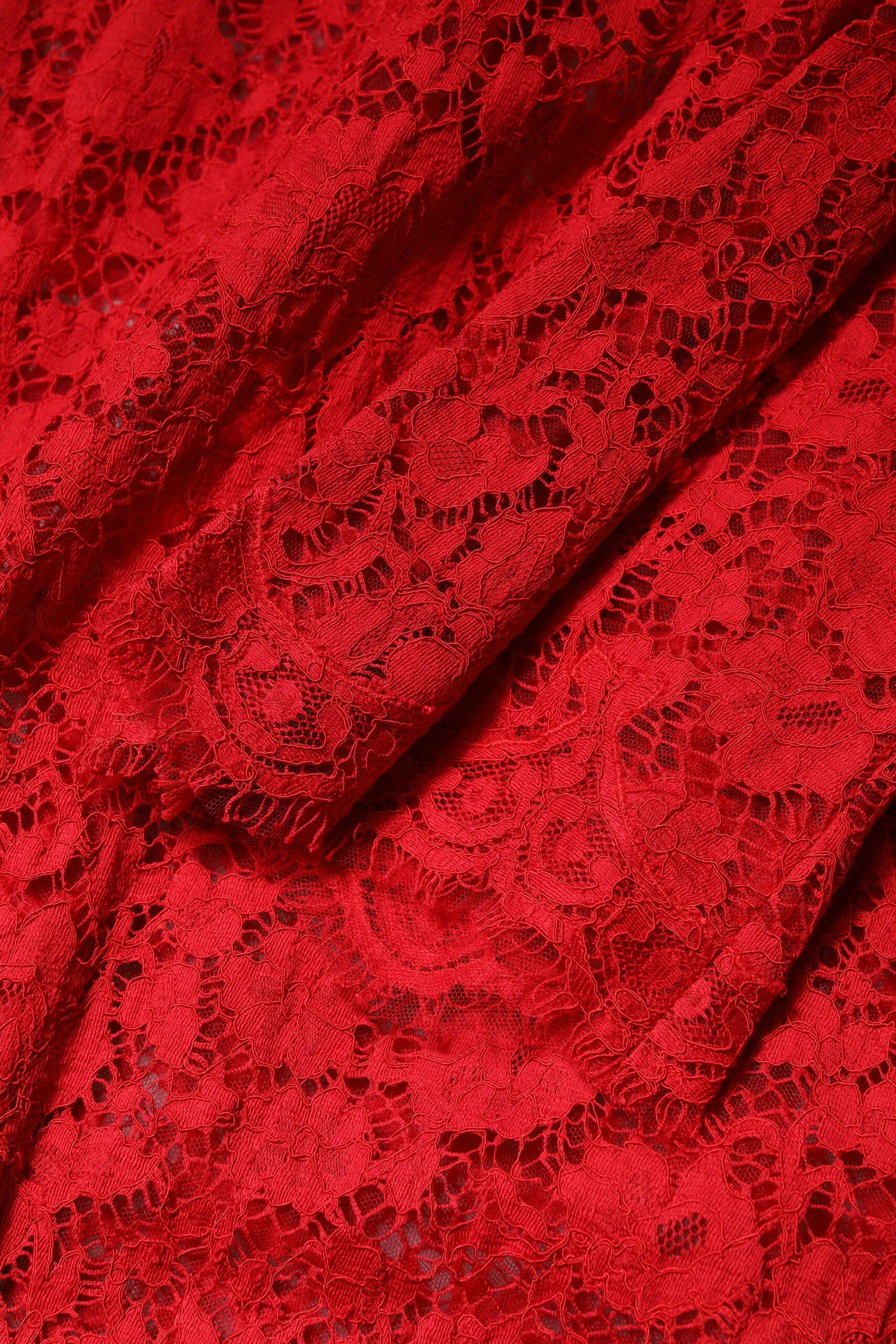Dolce & Gabbana Red Dress with Floral Lace and Rhinestone Embellishment