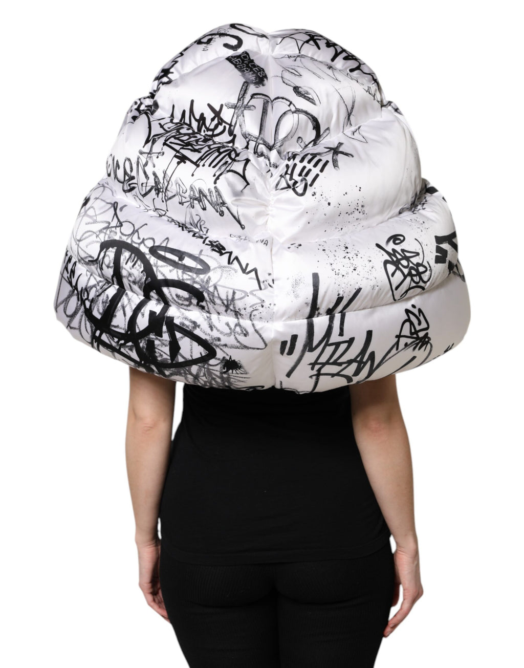 Dolce & Gabbana Quilted Cap with Printed Hood in White Polyester