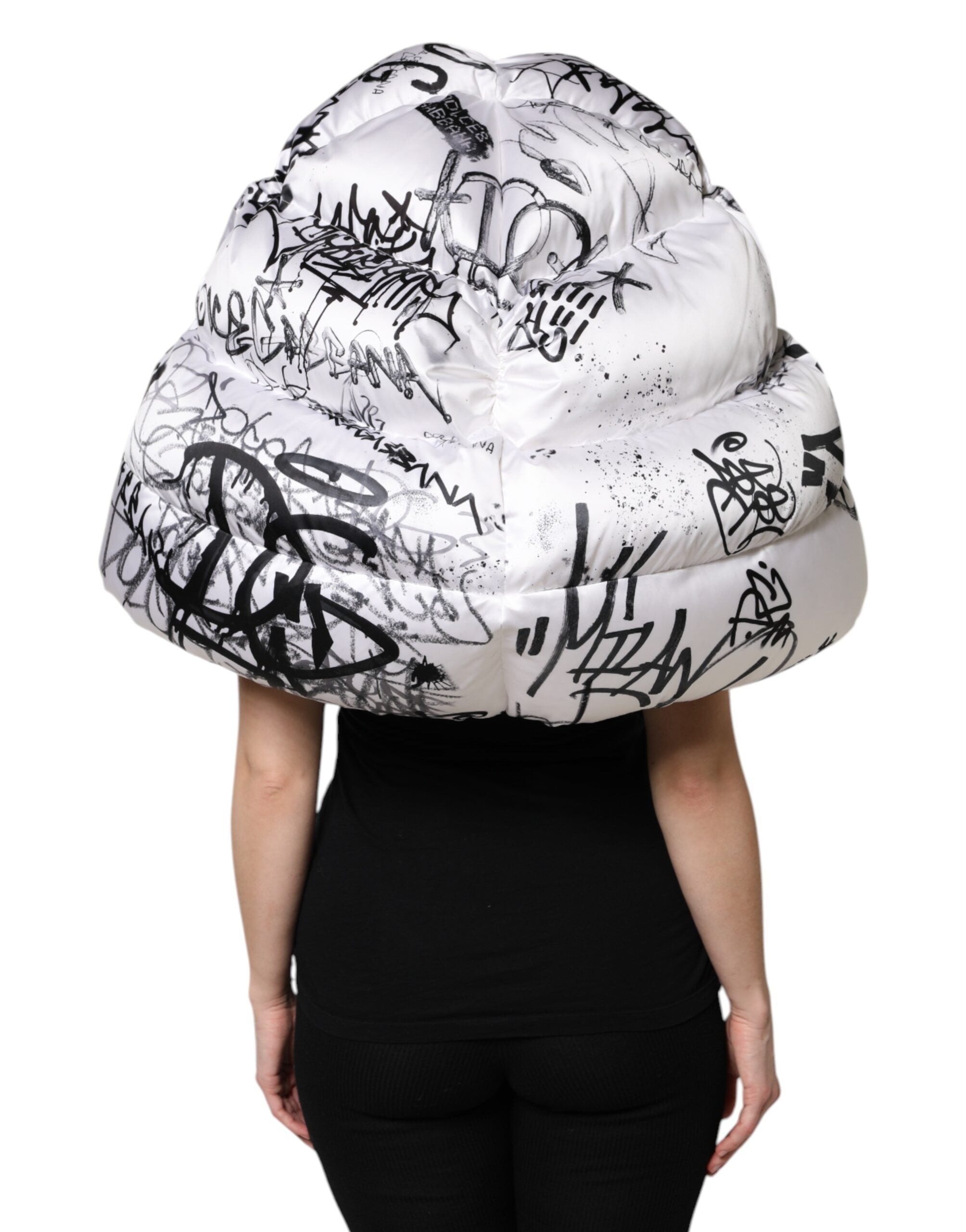 Dolce & Gabbana Quilted Cap with Printed Hood in White Polyester
