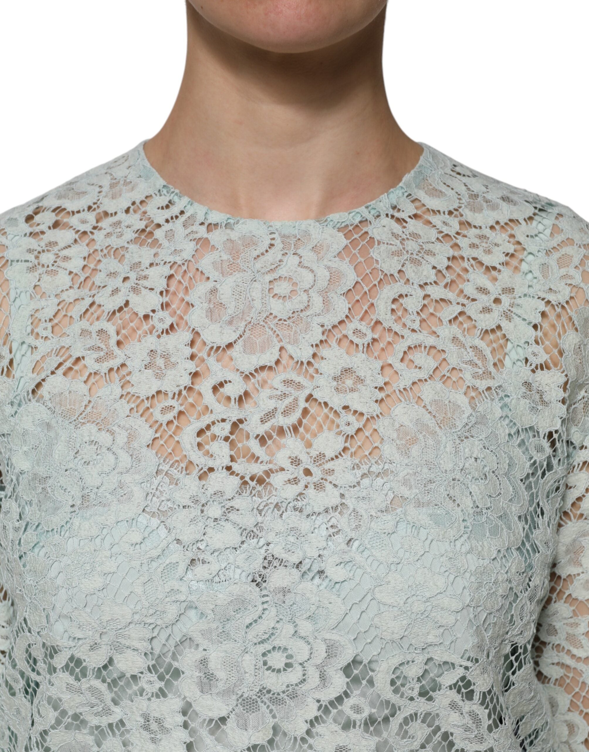 Dolce & Gabbana Mintgrünes Blusenoberteil aus Baumwolle mit Blumenmuster