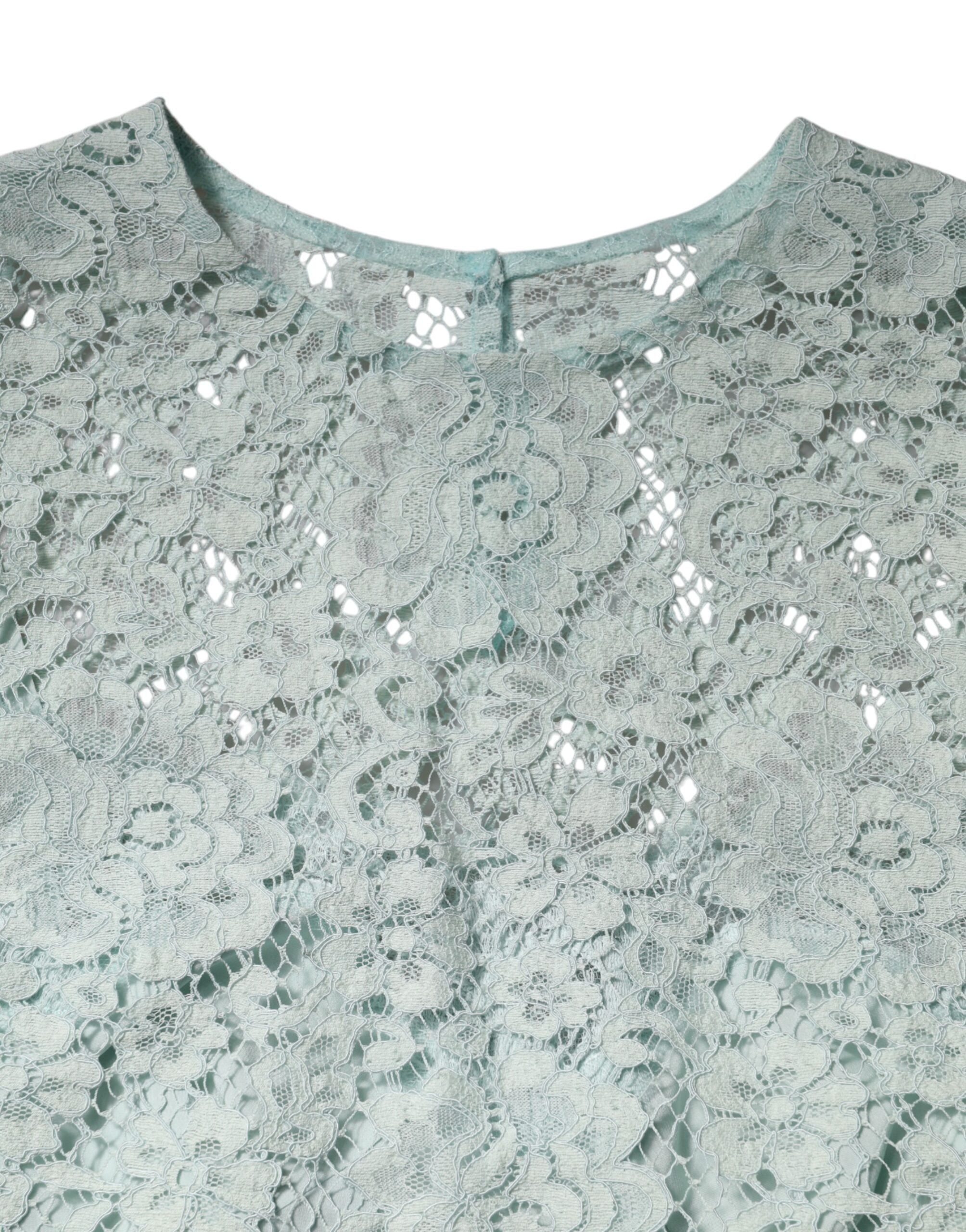 Dolce & Gabbana Mintgrünes Blusenoberteil aus Baumwolle mit Blumenmuster