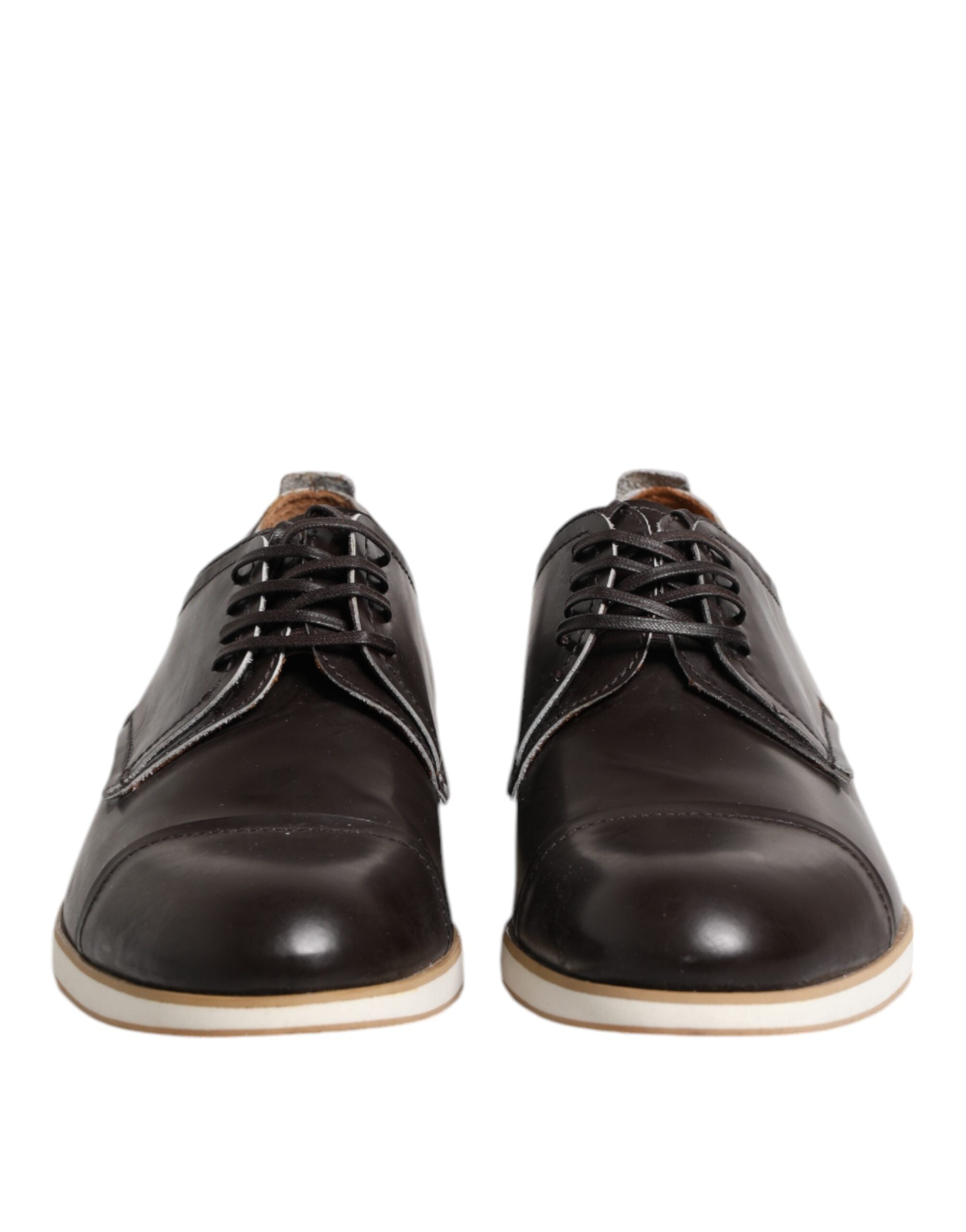 Pollini Dark Brown Leather Derby Lace-Up Dress Formal Shoes