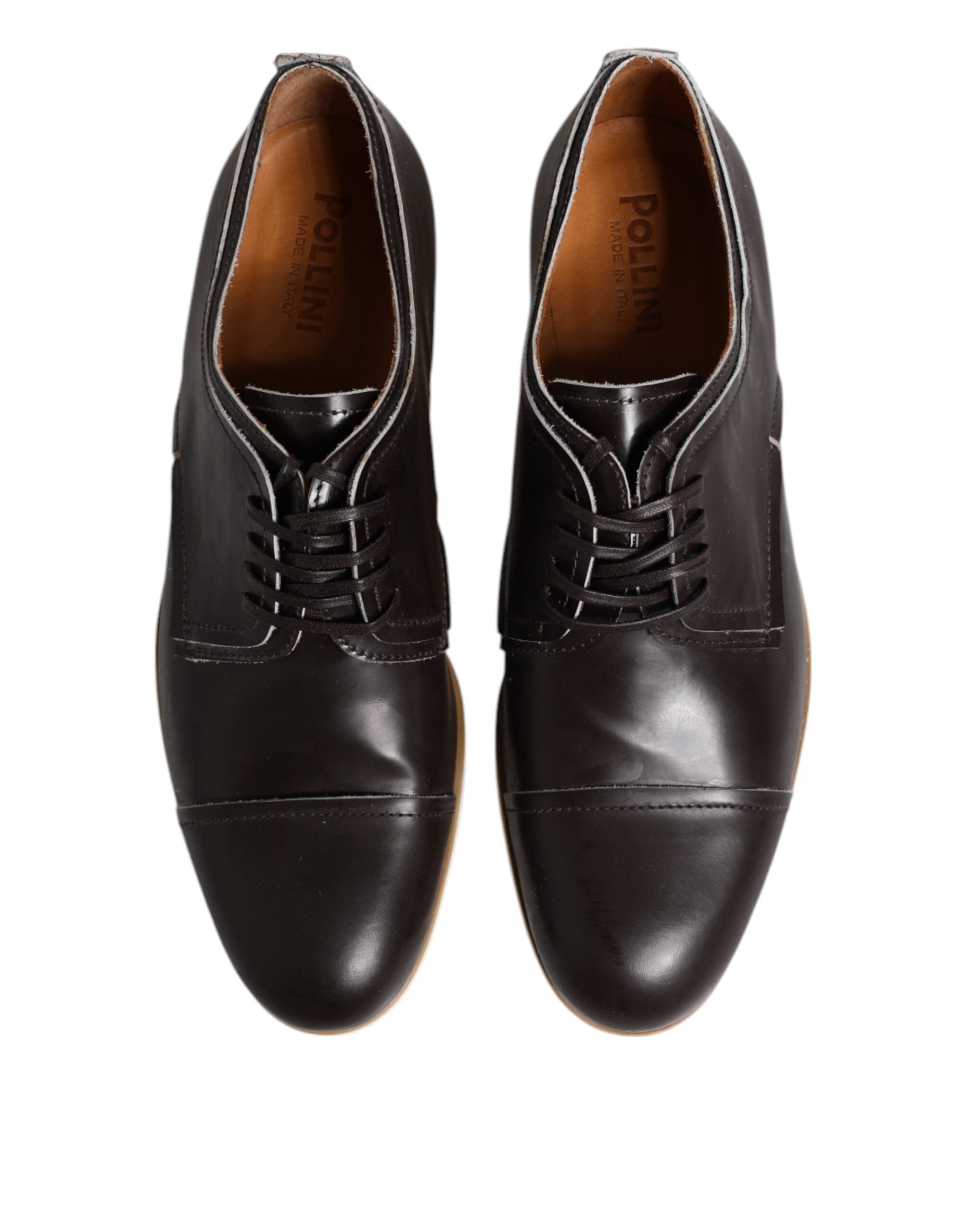 Pollini Dark Brown Leather Derby Lace-Up Dress Formal Shoes