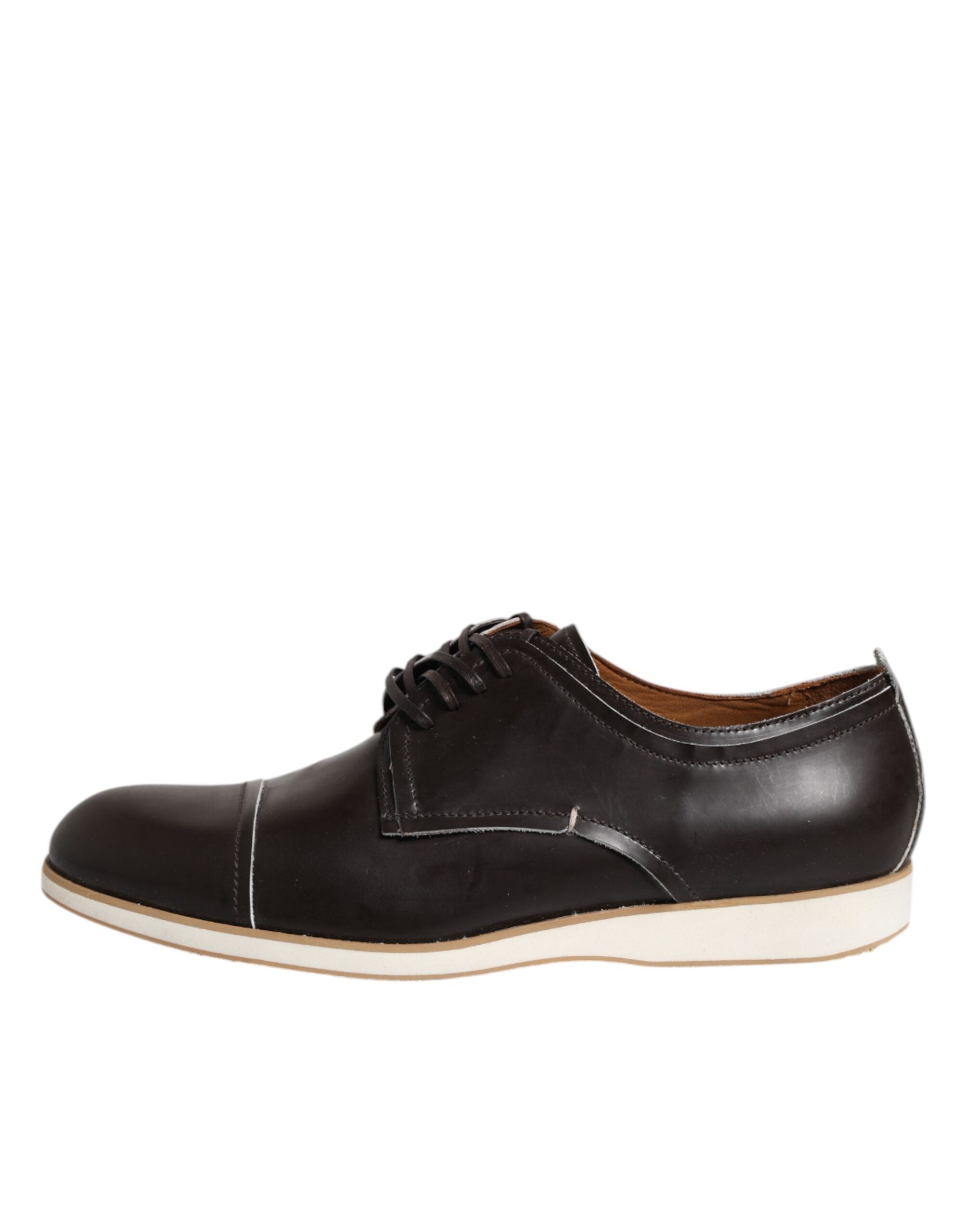 Pollini Dark Brown Leather Derby Lace-Up Dress Formal Shoes