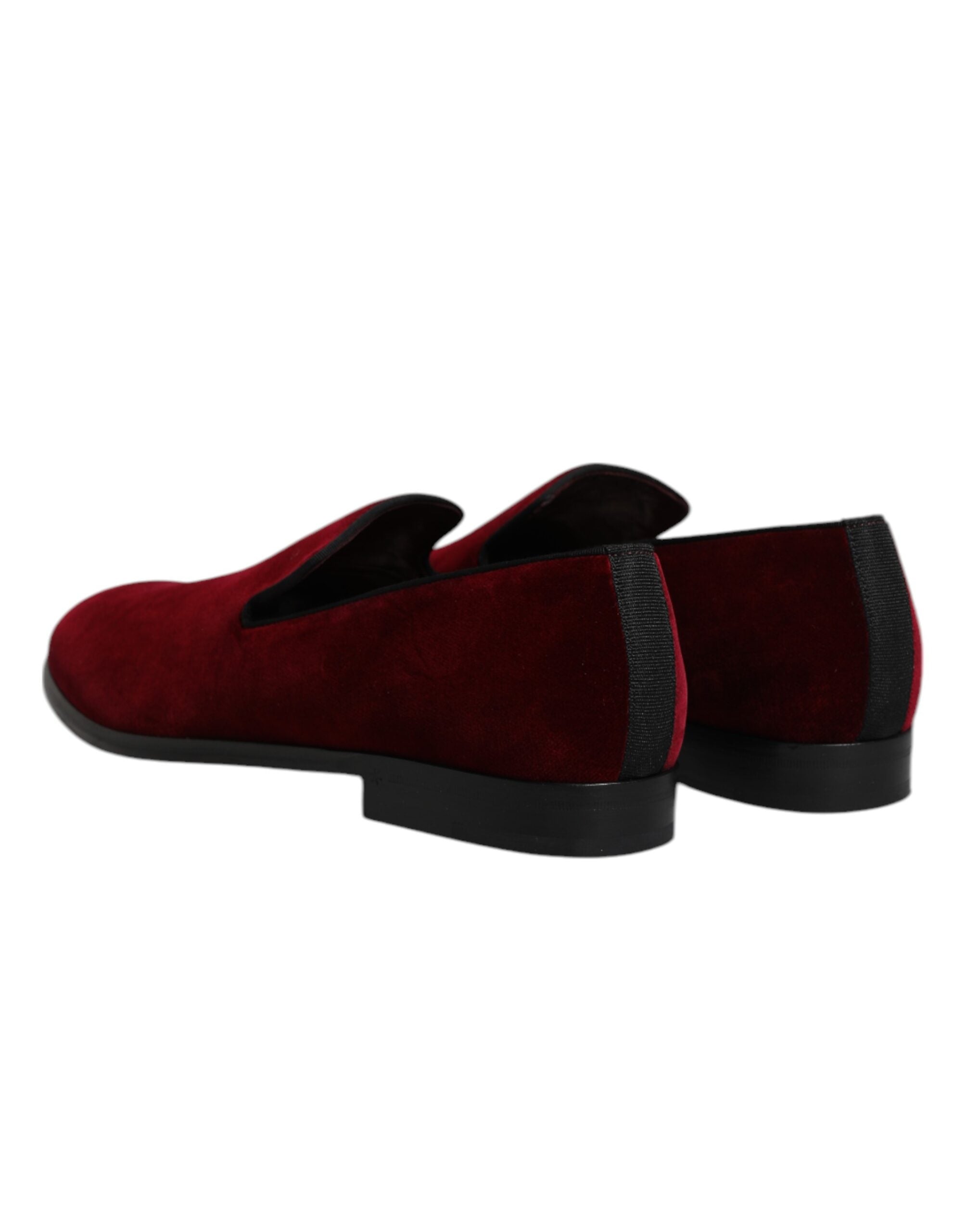 Dolce & Gabbana Red Cotton Velvet Slip-On Loafers Formal Shoes