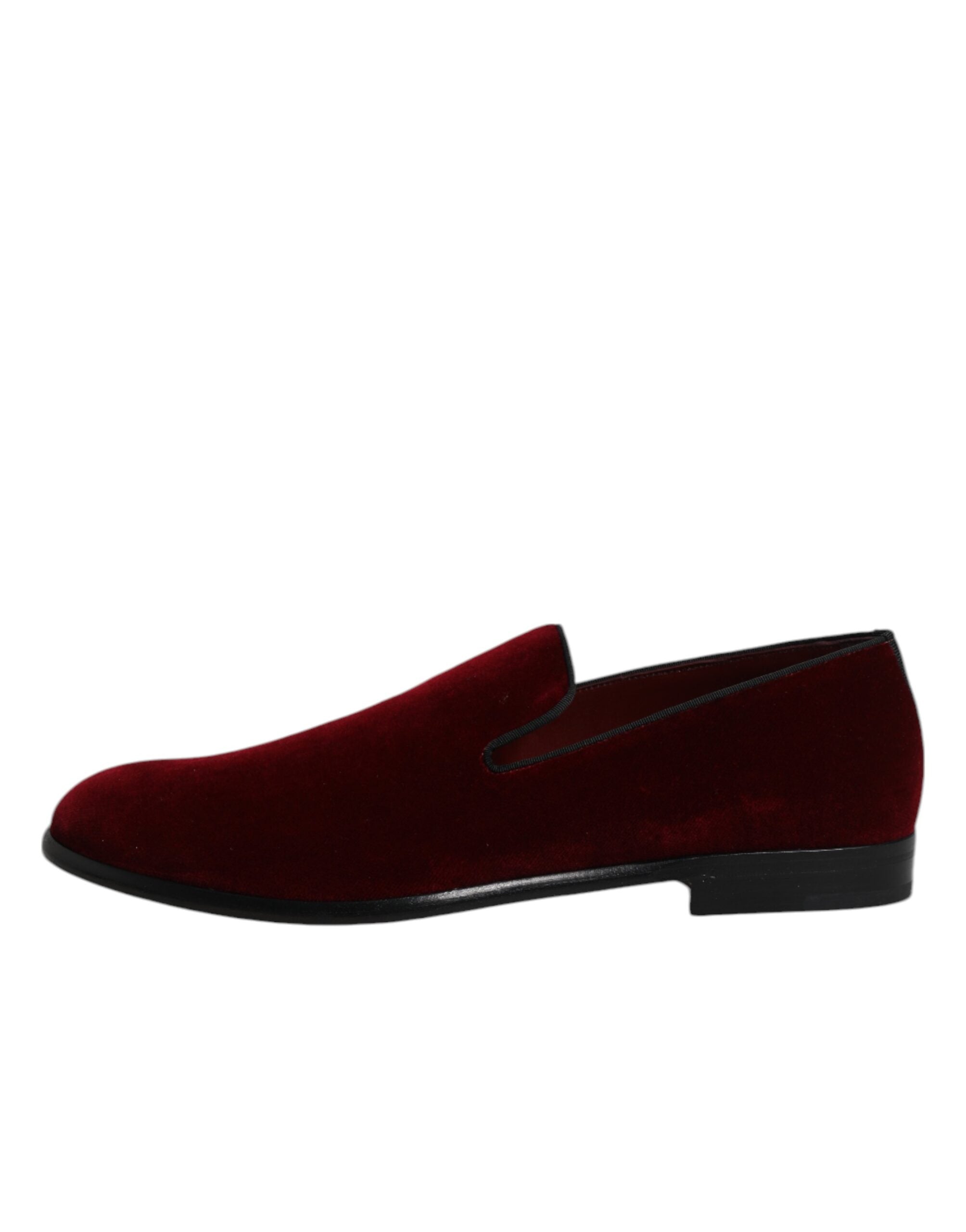Dolce & Gabbana Red Cotton Velvet Slip-On Loafers Formal Shoes