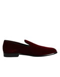 Dolce & Gabbana Red Cotton Velvet Slip-On Loafers Formal Shoes