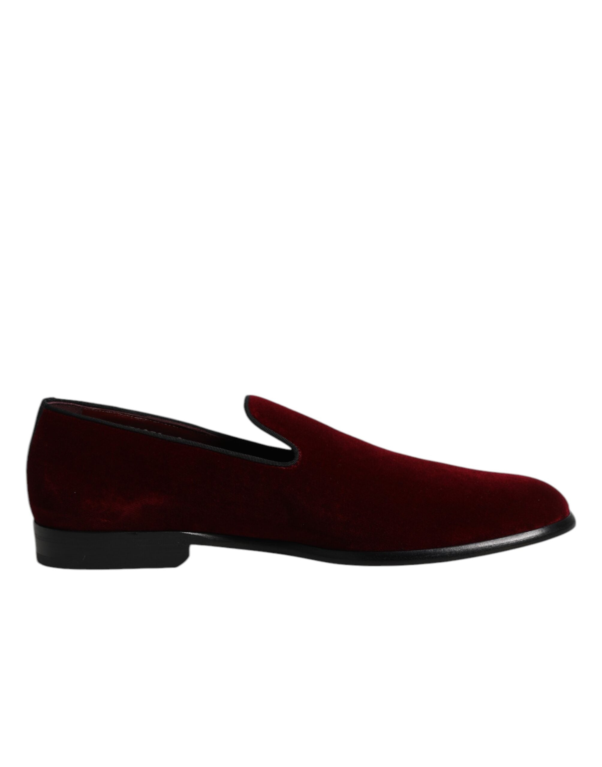 Dolce & Gabbana Red Cotton Velvet Slip-On Loafers Formal Shoes