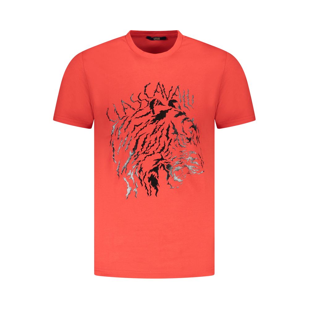 Cavalli Class Rotes Baumwoll-T-Shirt für Herren
