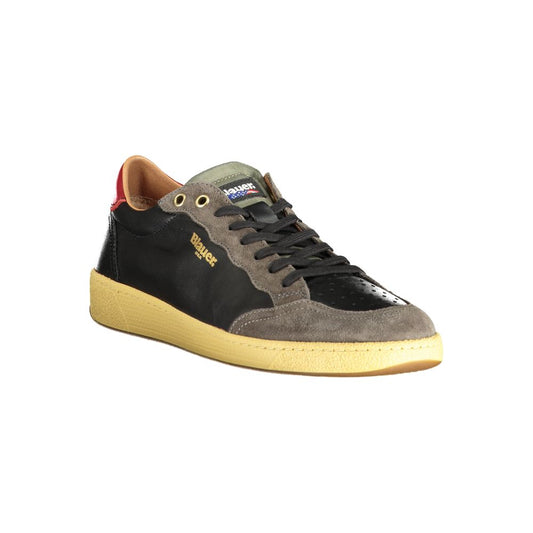 Blauer Schwarzes Leder Herren Sneaker