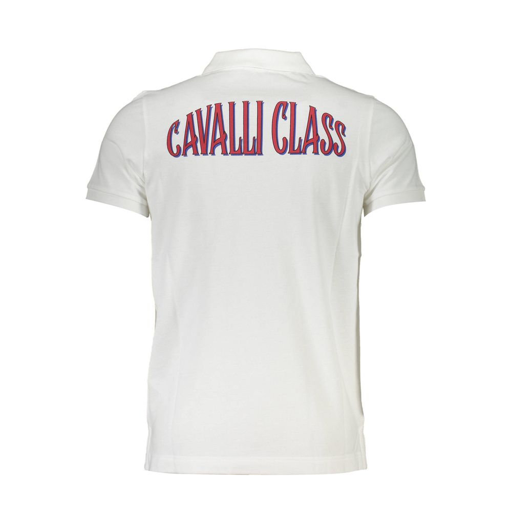 Cavalli Class Bianco Baumwoll-Herrenpoloshirt
