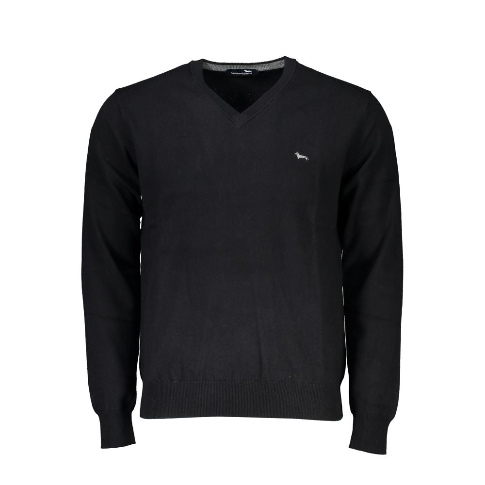 Harmont & Blaine Elegant Black Sweater with Embroidered V-Neck