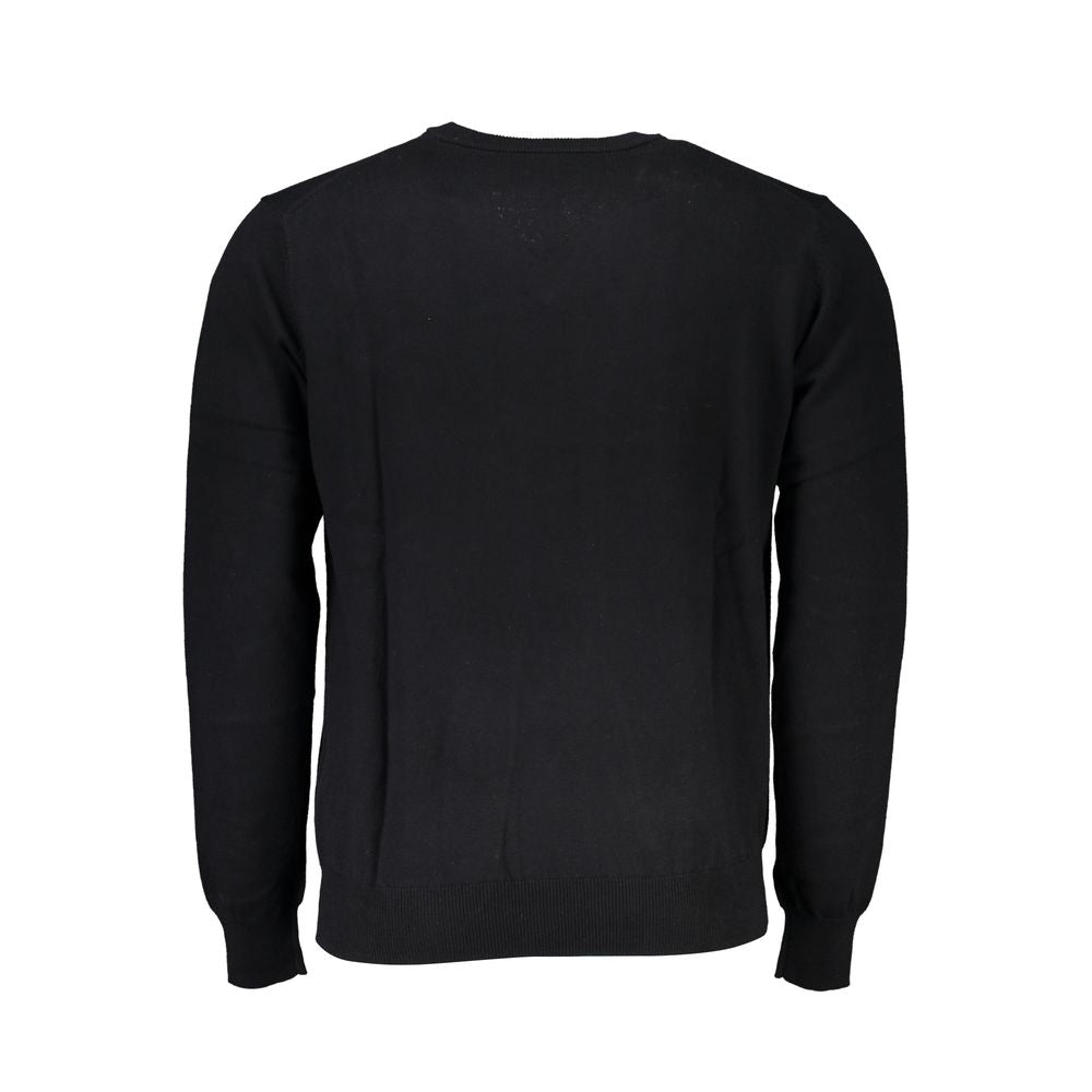 Harmont & Blaine Elegant Black Sweater with Embroidered V-Neck