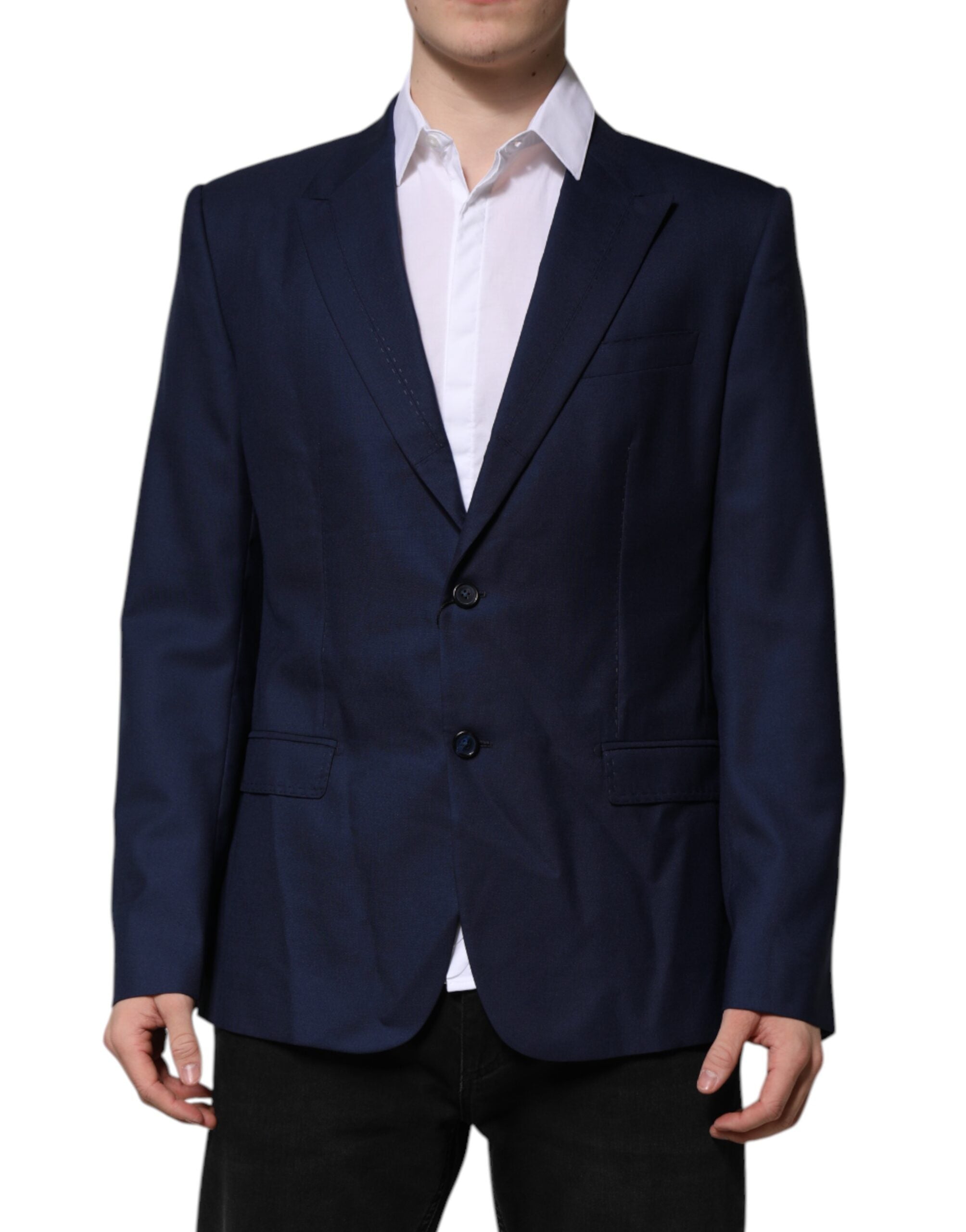 Dolce & Gabbana Blue Wool Coat Single-breasted Suit Blazer
