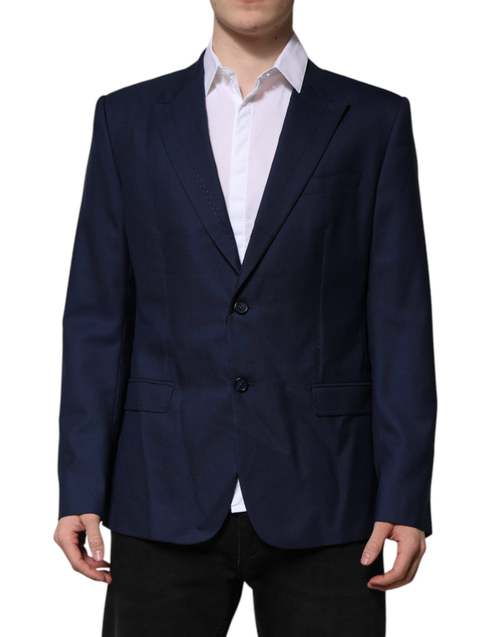 Dolce & Gabbana Blue Wool Coat Single-breasted Suit Blazer