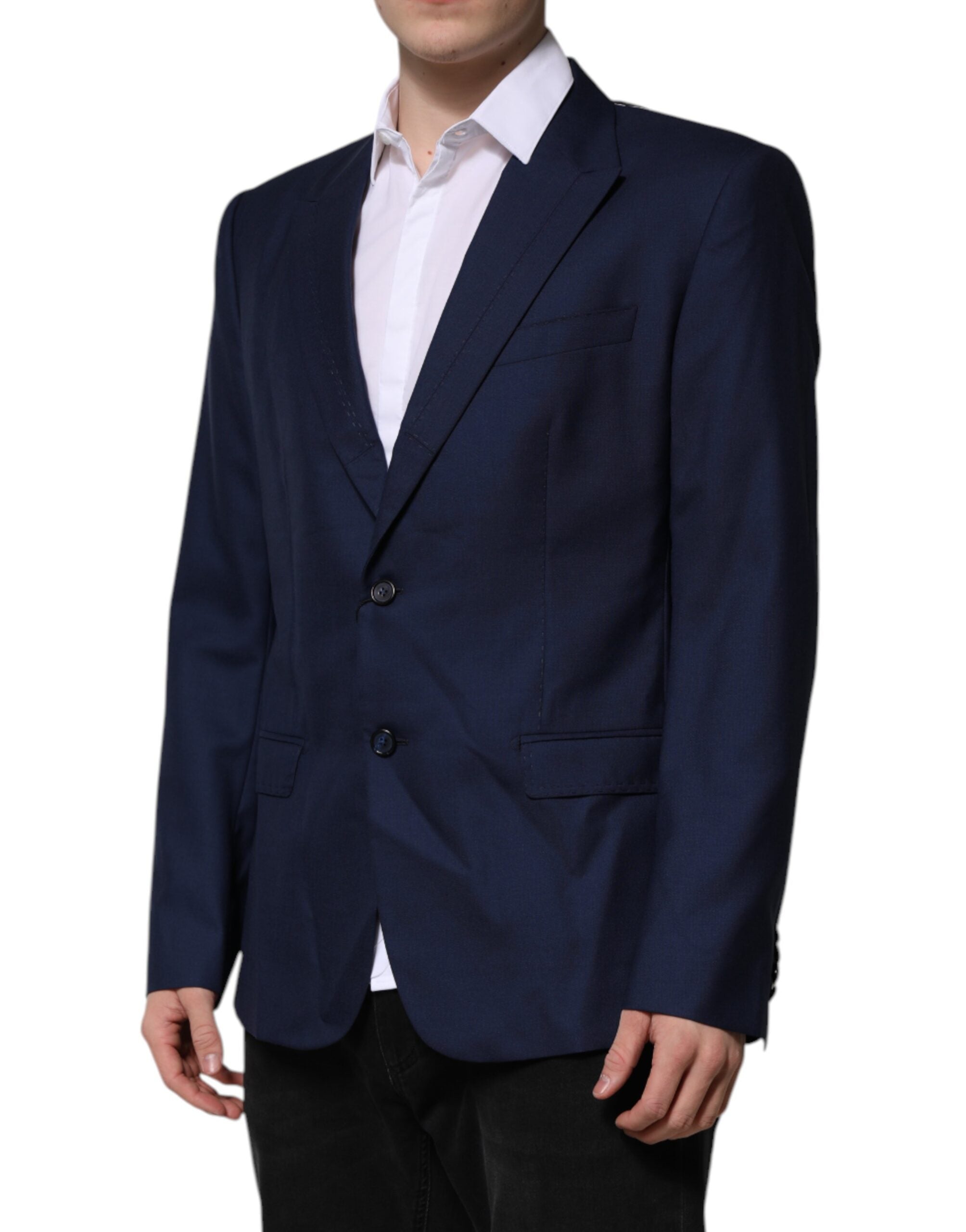 Dolce & Gabbana Blue Wool Coat Single-breasted Suit Blazer