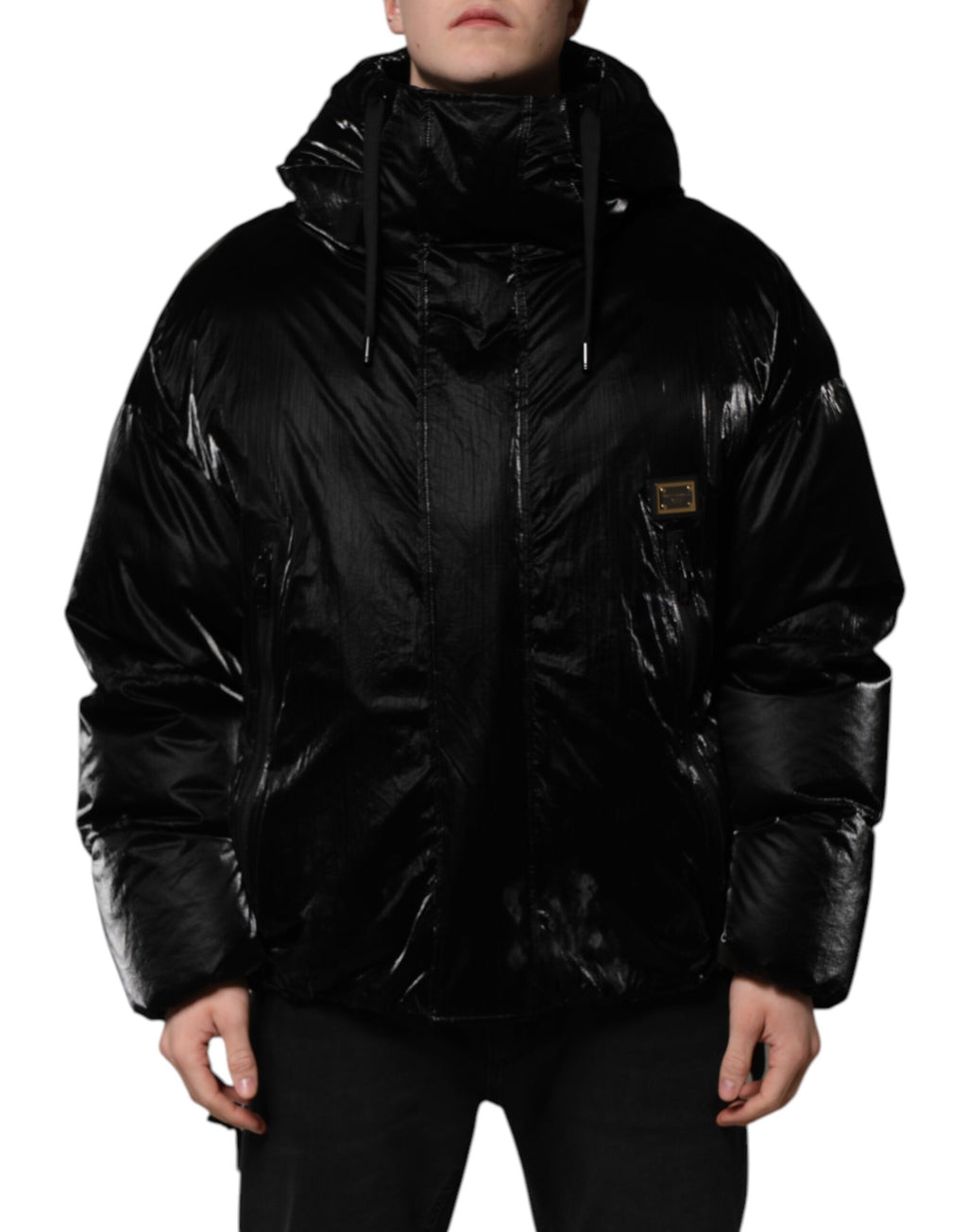 Dolce & Gabbana Black Hooded Zipper Logo Quilted Jacket