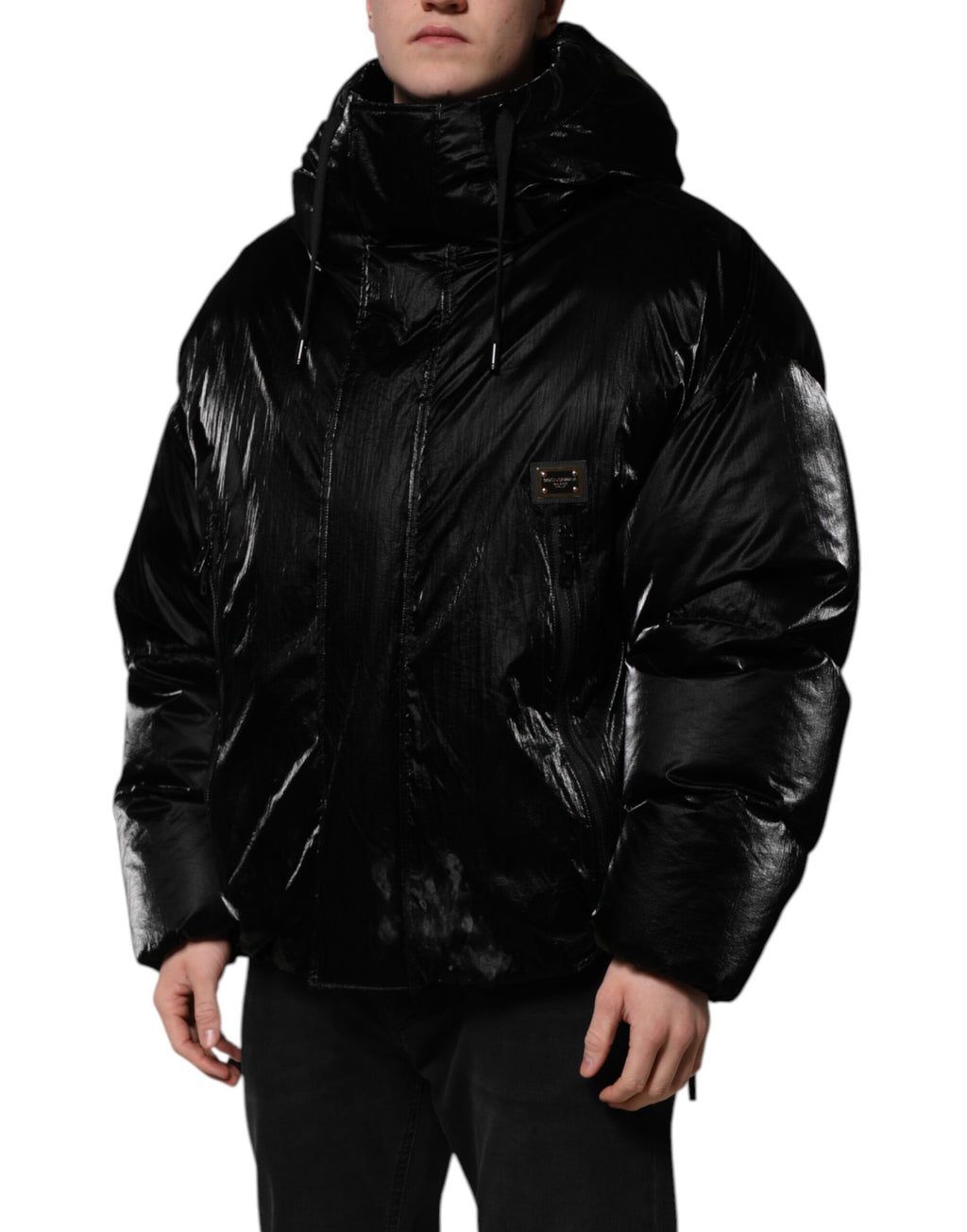 Dolce & Gabbana Black Hooded Zipper Logo Quilted Jacket