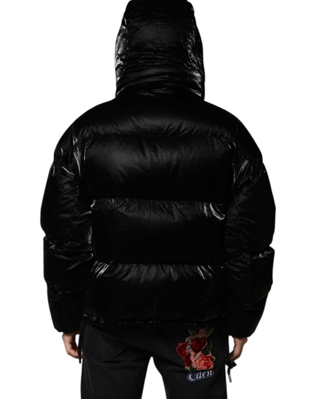 Dolce & Gabbana Black Hooded Zipper Logo Quilted Jacket