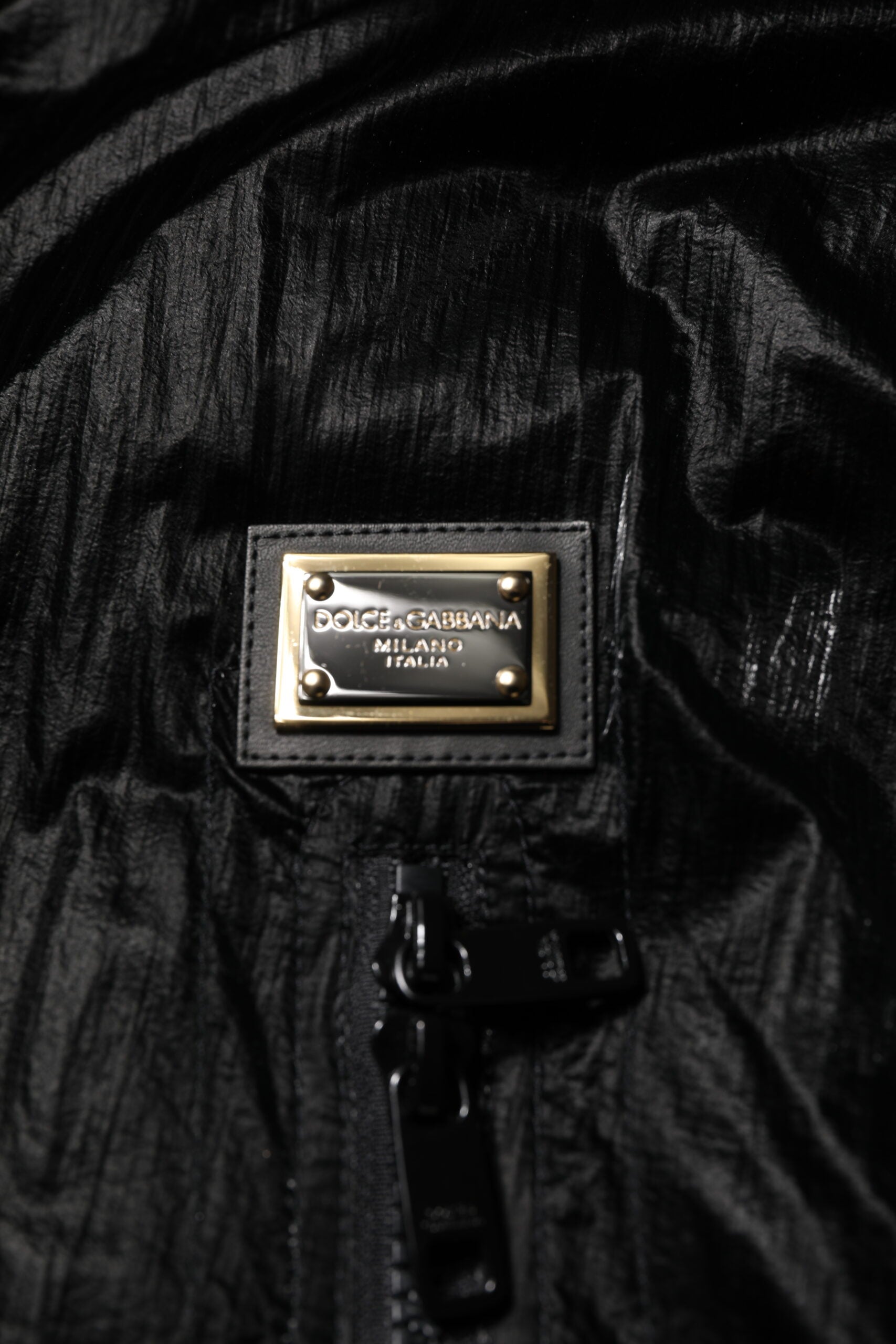 Dolce & Gabbana Black Hooded Zipper Logo Quilted Jacket