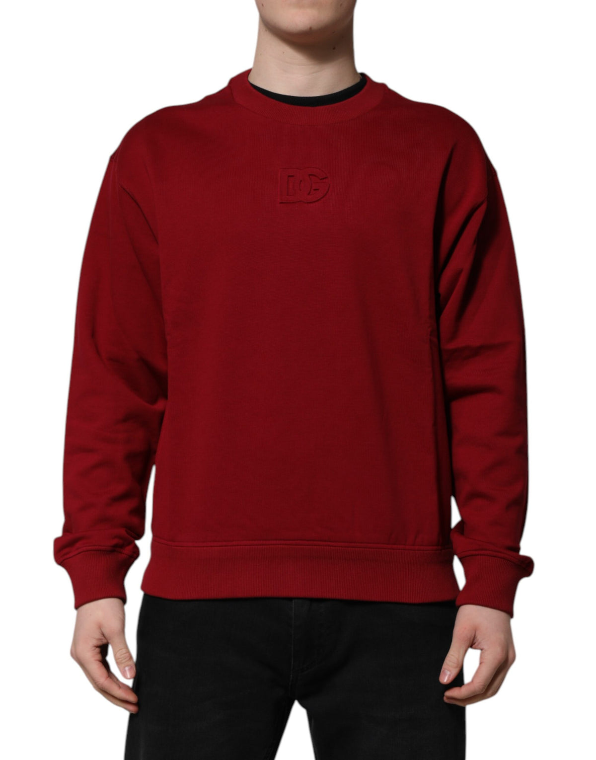 Dolce & Gabbana Roter Rundhalspullover aus Baumwolle mit Logo-Prägung