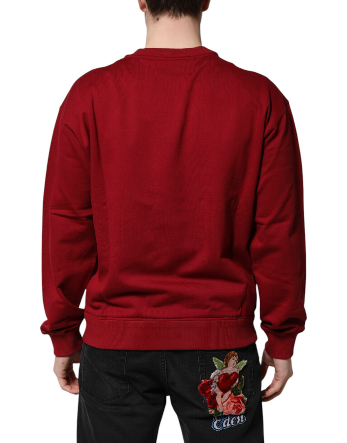 Dolce & Gabbana Roter Rundhalspullover aus Baumwolle mit Logo-Prägung