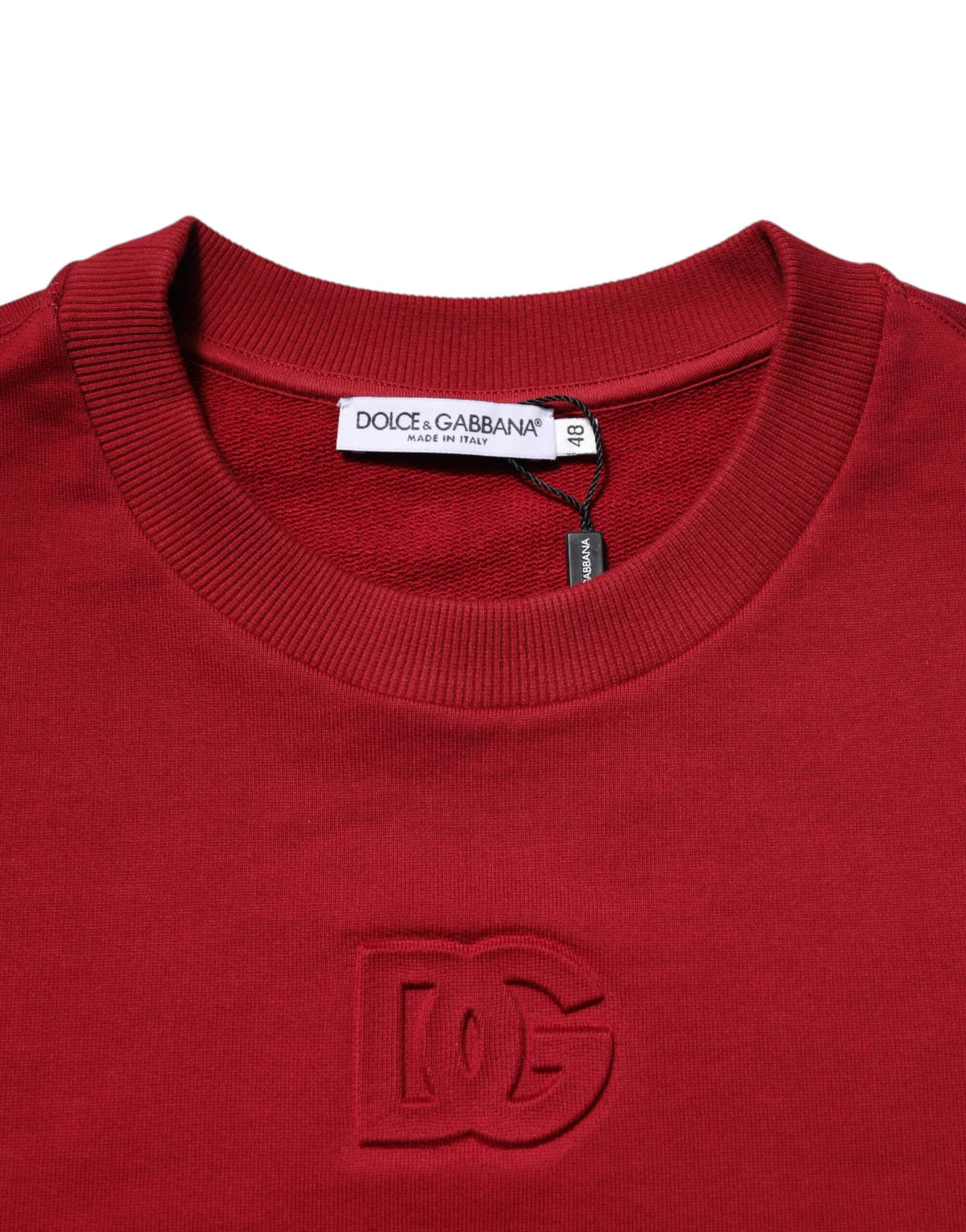 Dolce & Gabbana Roter Rundhalspullover aus Baumwolle mit Logo-Prägung