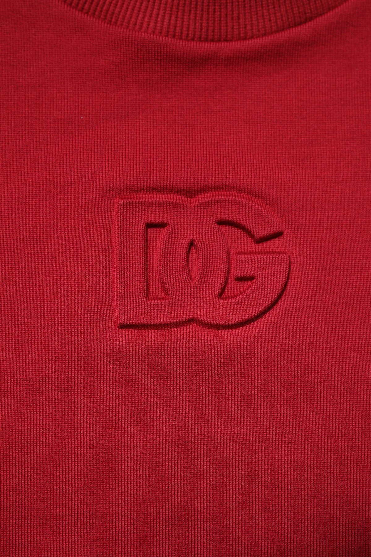 Dolce & Gabbana Roter Rundhalspullover aus Baumwolle mit Logo-Prägung