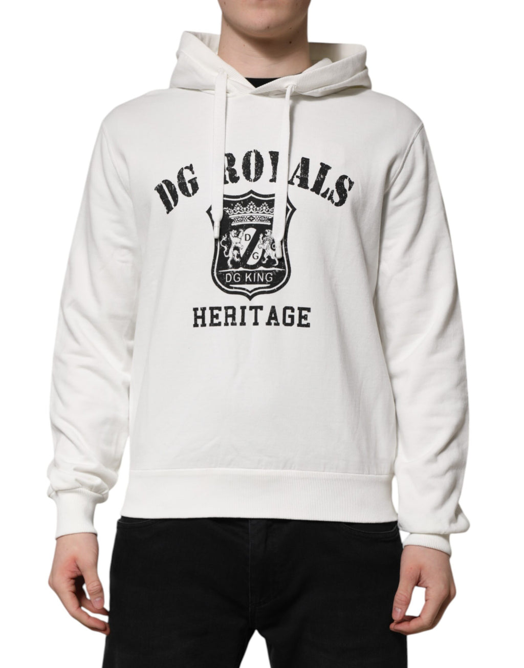 Dolce & Gabbana White Cotton Hoodie DG ROYAL Print
