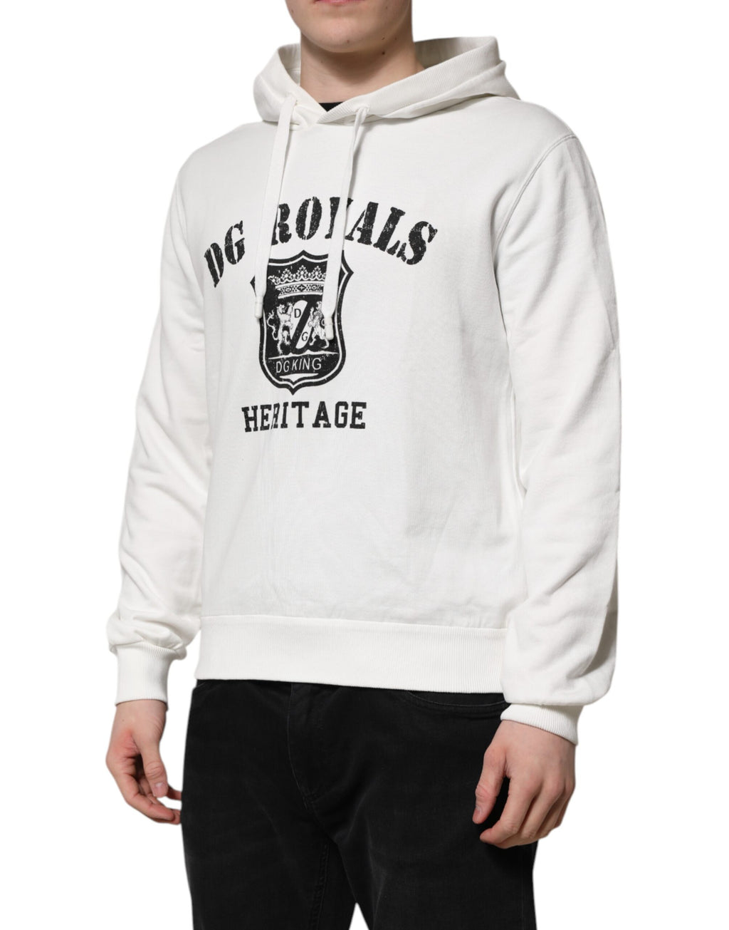 Dolce & Gabbana White Cotton Hoodie DG ROYAL Print