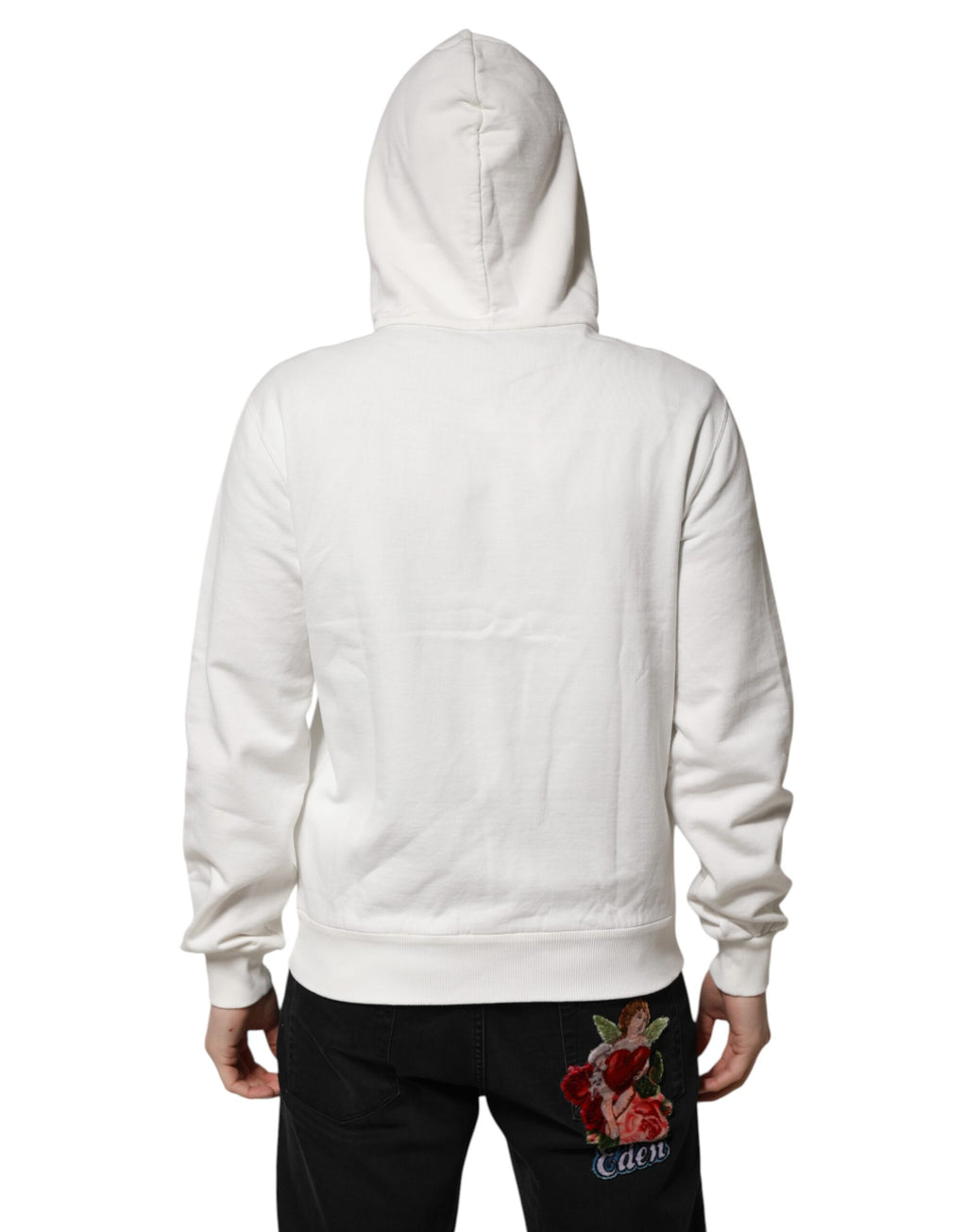Dolce & Gabbana White Cotton Hoodie DG ROYAL Print