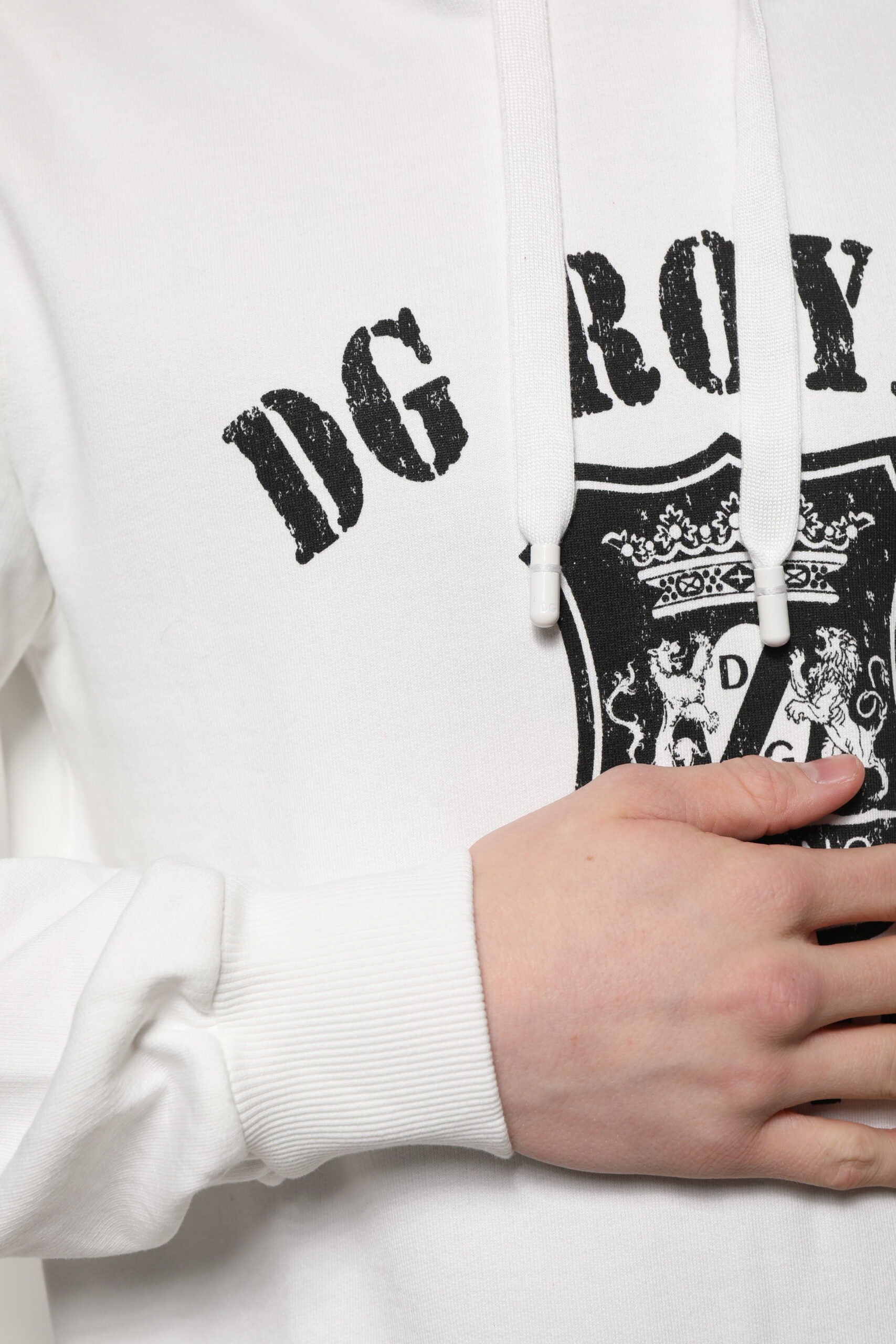Dolce & Gabbana White Cotton Hoodie DG ROYAL Print