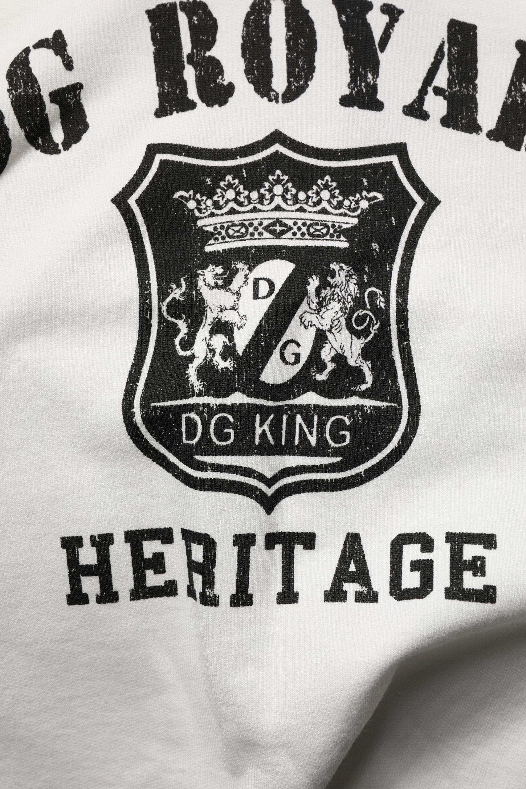 Dolce & Gabbana White Cotton Hoodie DG ROYAL Print