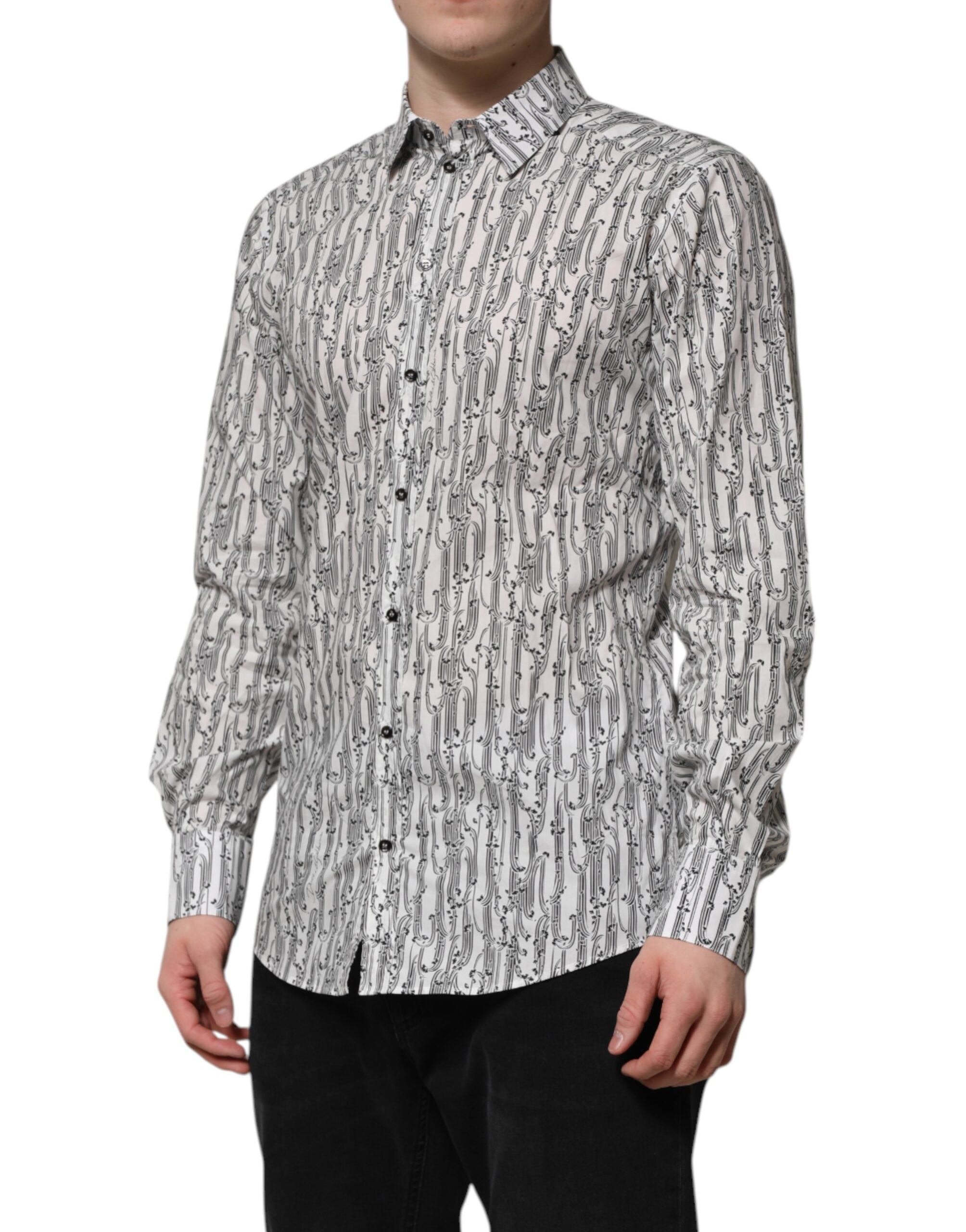Dolce & Gabbana White Floral Print Casual Long Sleeve Shirt