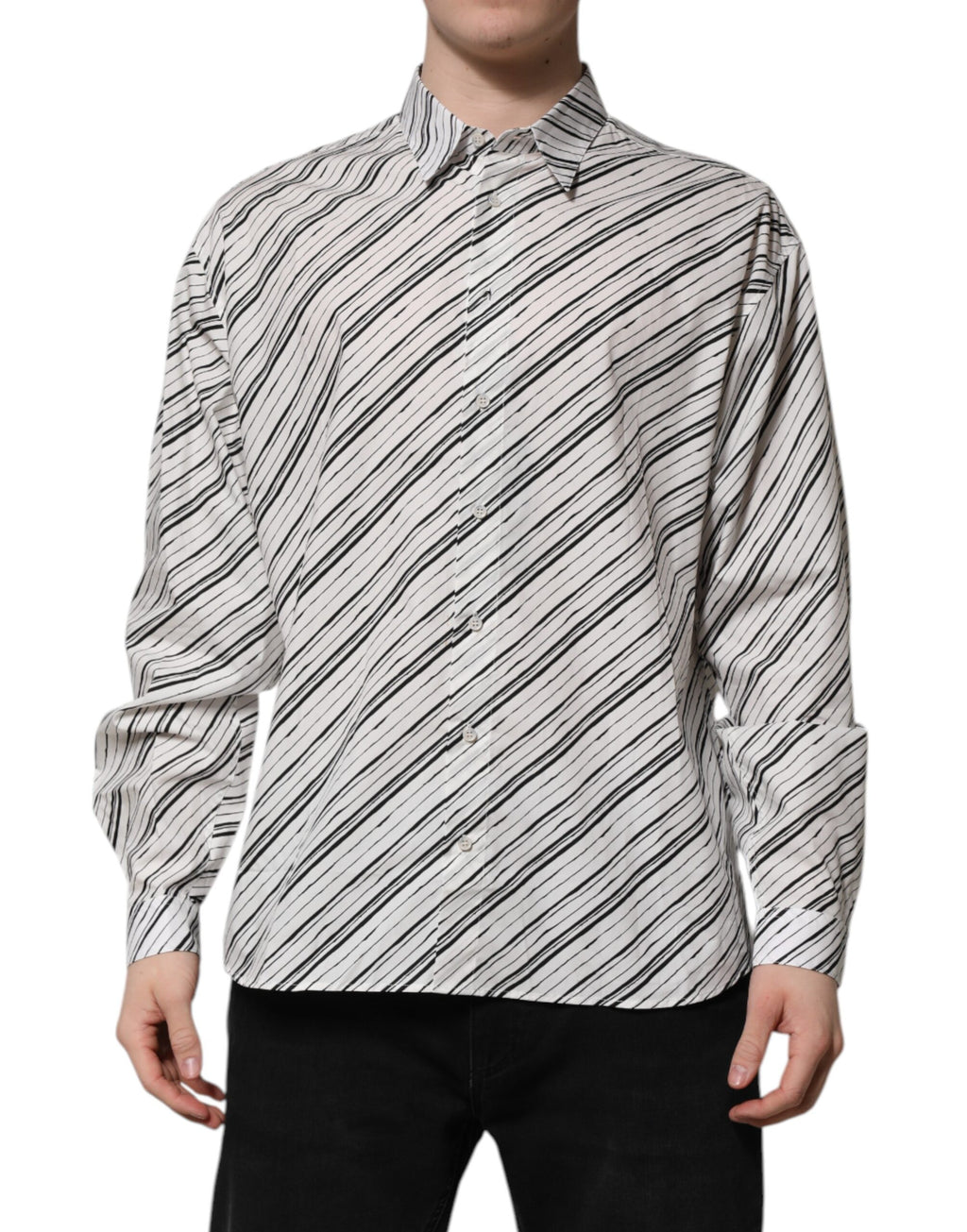 Dolce & Gabbana Weiß gestreiftes Langarmhemd für Männer Formales Hemd