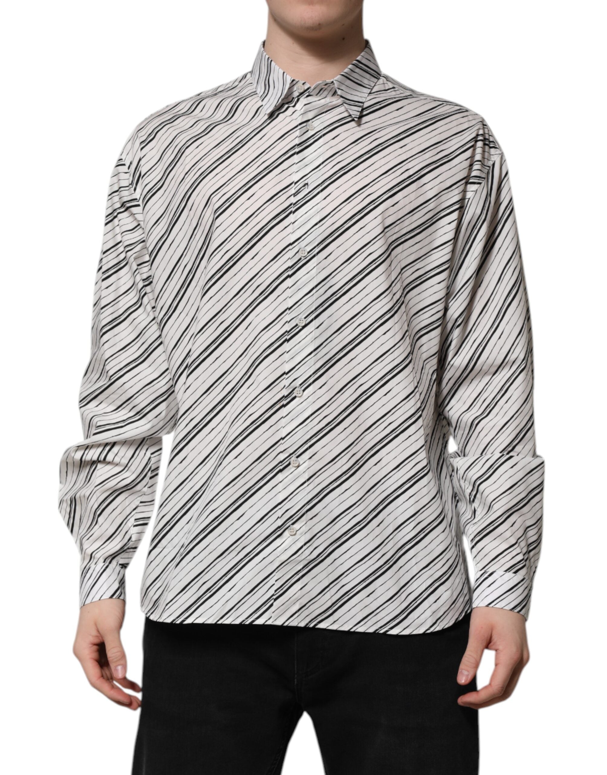 Dolce & Gabbana Weiß gestreiftes Langarmhemd für Männer Formales Hemd