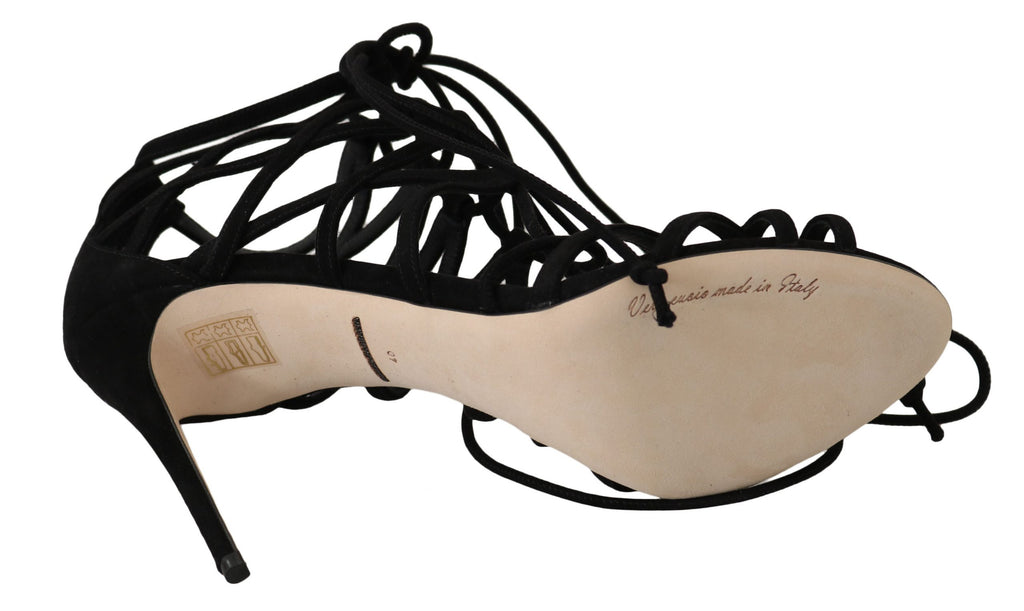 Dolce & Gabbana Black Suede Strap Stiletto Sandals
