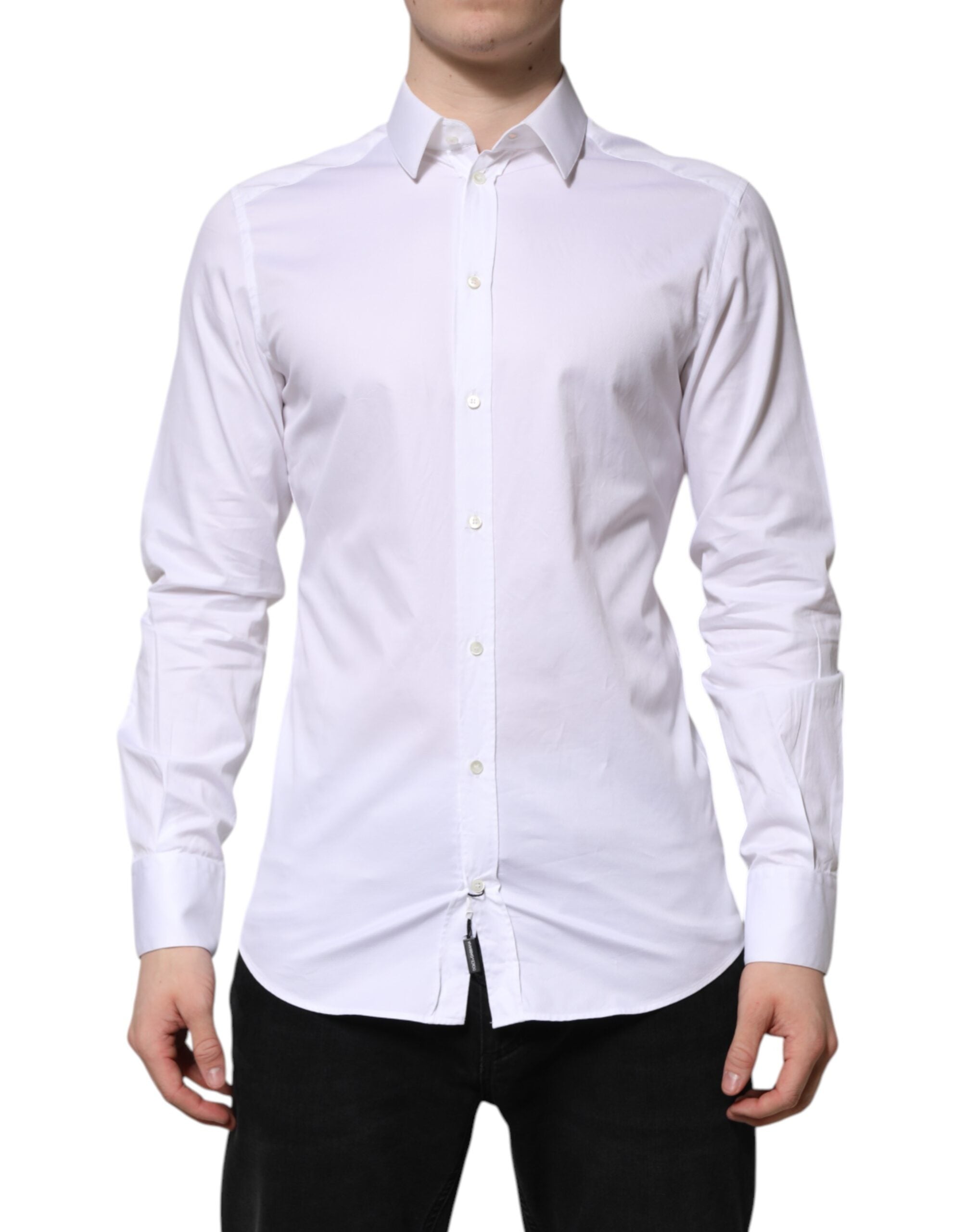 Dolce & Gabbana Weißes Baumwolle GOLD Langarm Herren Hemd