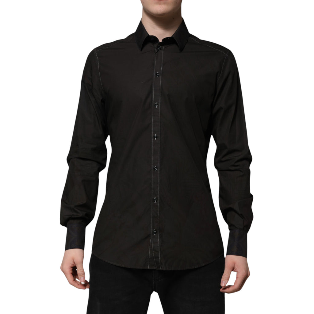 Dolce & Gabbana Black Cotton Jacquard Shirt with GOLD Collar