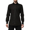 Dolce & Gabbana Black Cotton Jacquard Shirt with GOLD Collar