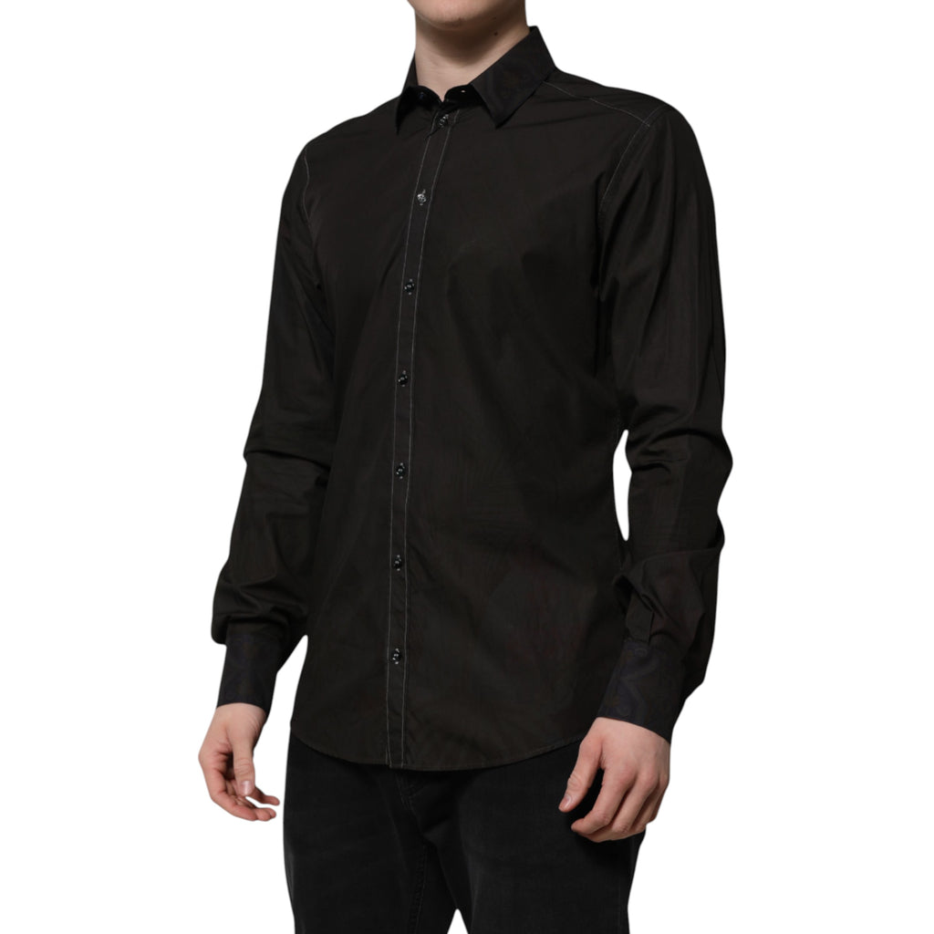 Dolce & Gabbana Black Cotton Jacquard Shirt with GOLD Collar