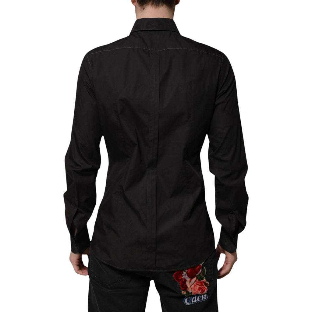 Dolce & Gabbana Black Cotton Jacquard Shirt with GOLD Collar