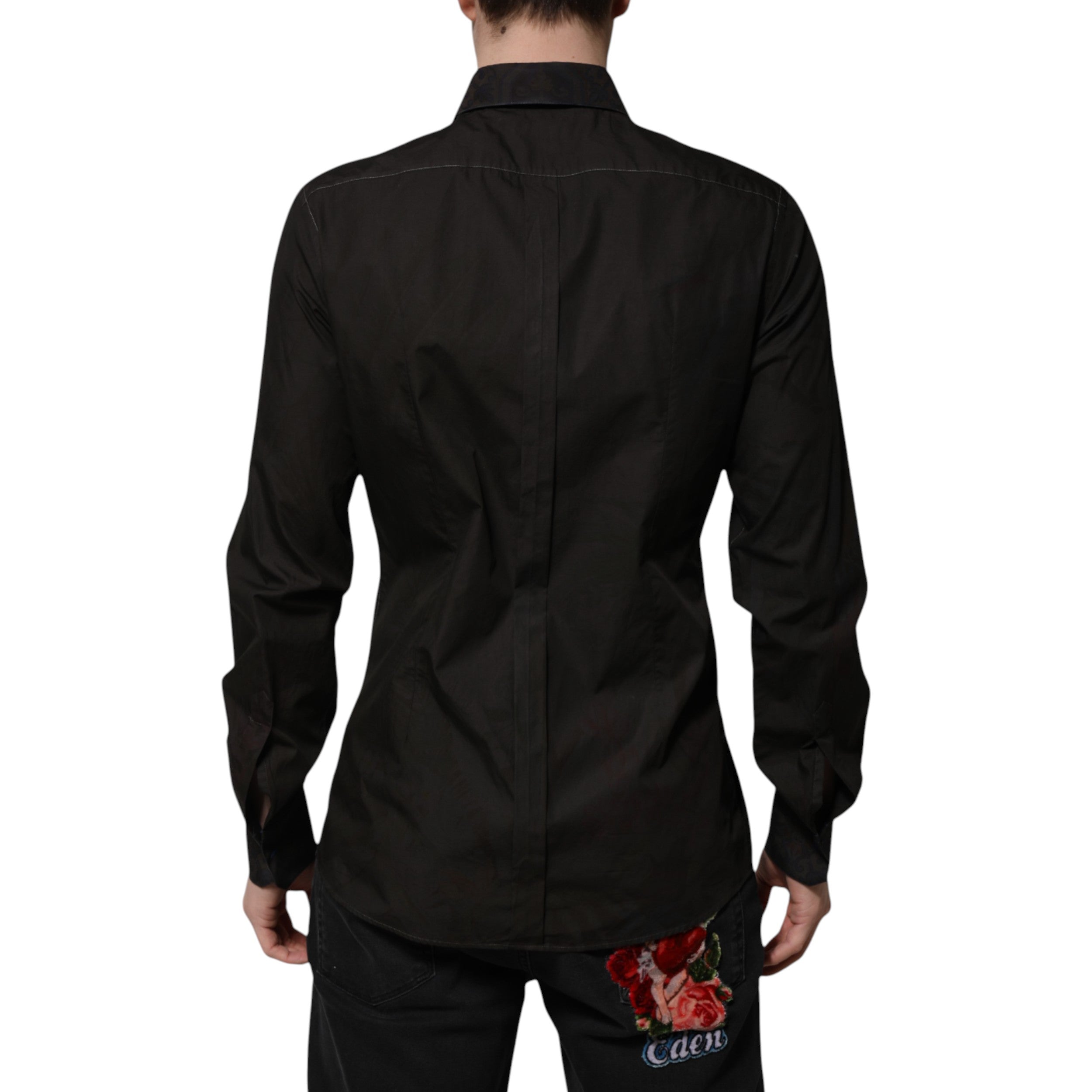 Dolce & Gabbana Black Cotton Jacquard Shirt with GOLD Collar