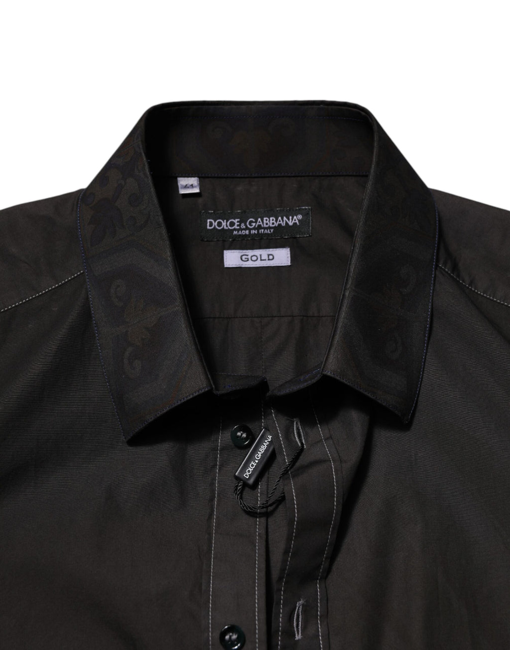 Dolce & Gabbana Black Cotton Jacquard Shirt with GOLD Collar