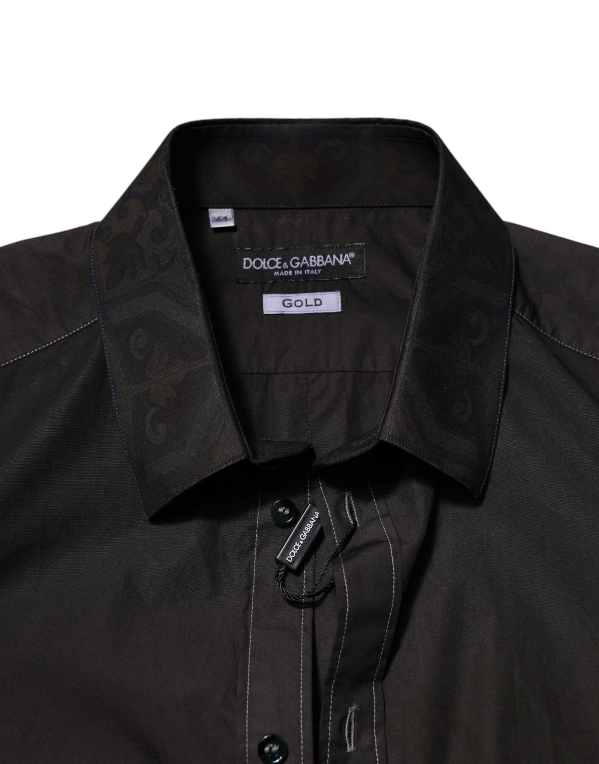 Dolce & Gabbana Black Cotton Jacquard Shirt with GOLD Collar