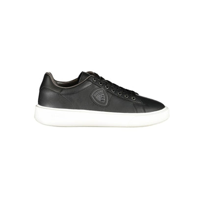 Blauer Schwarzes Leder Herren Sneaker